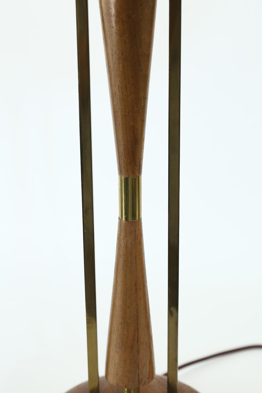 American Midcentury Wood and Brass Table Lamp