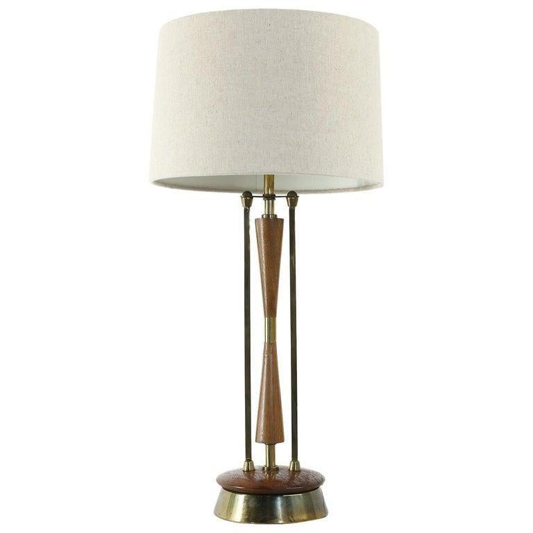 20th Century Mid-Century Wood and Brass Table Lamp
