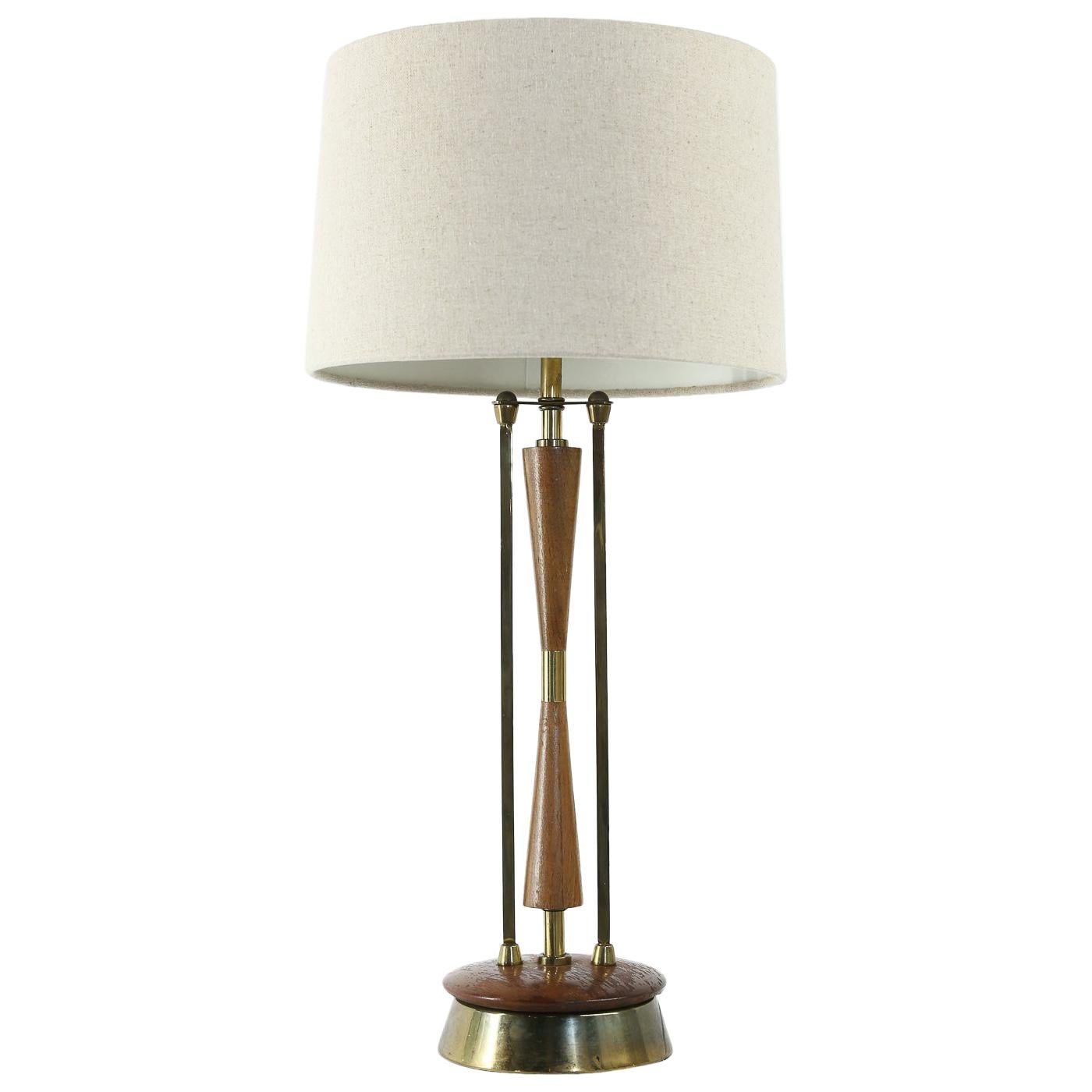 Midcentury Wood and Brass Table Lamp