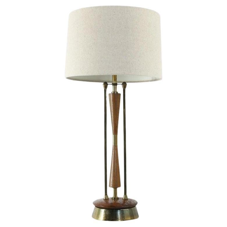 Mid-Century Wood and Brass Table Lamp