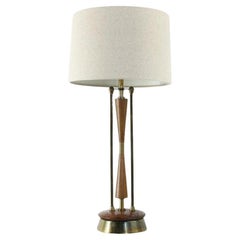 Mid-Century Wood and Brass Table Lamp
