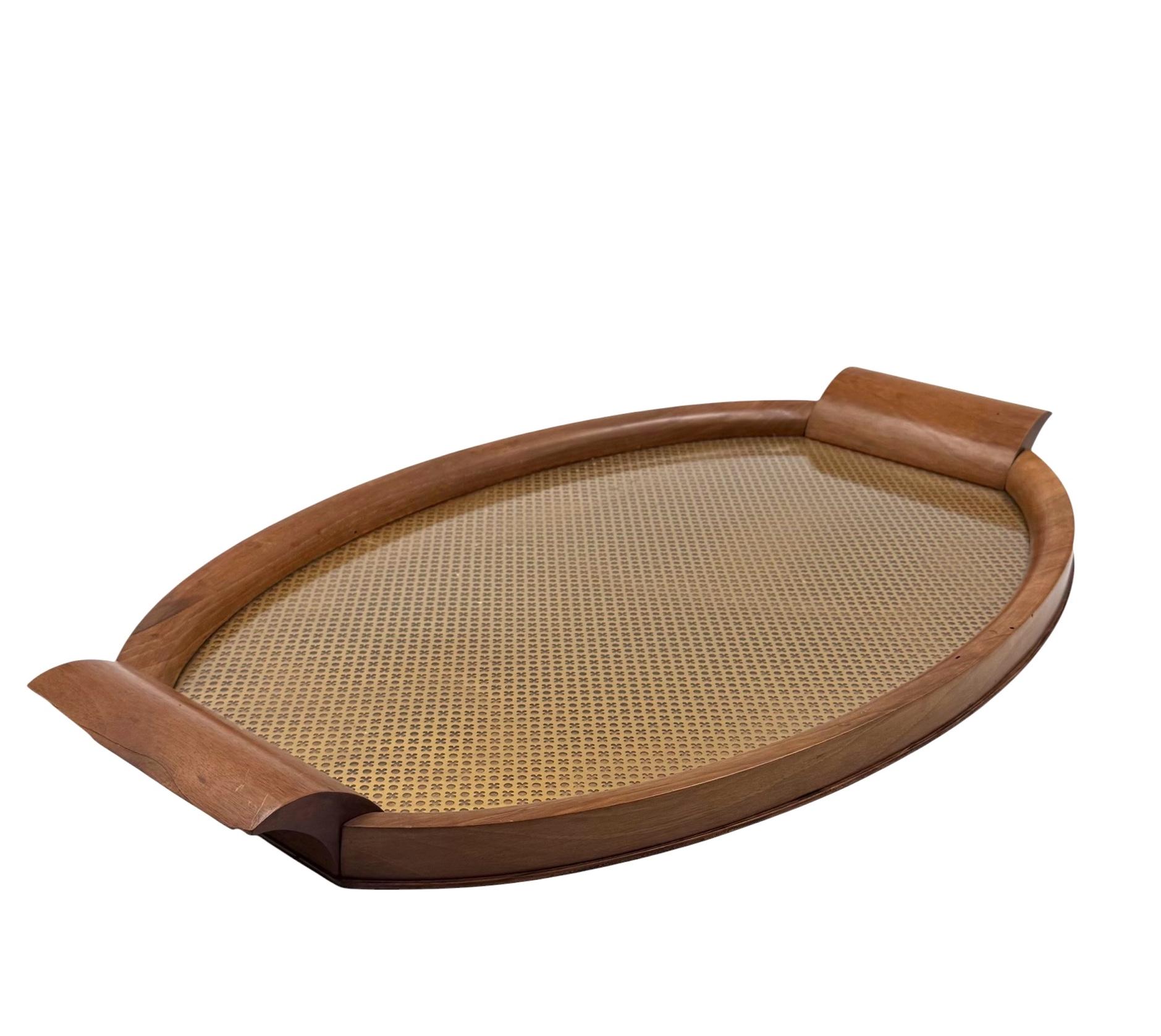 Mid-century wood and brass tray, Italy 1950s For Sale 3