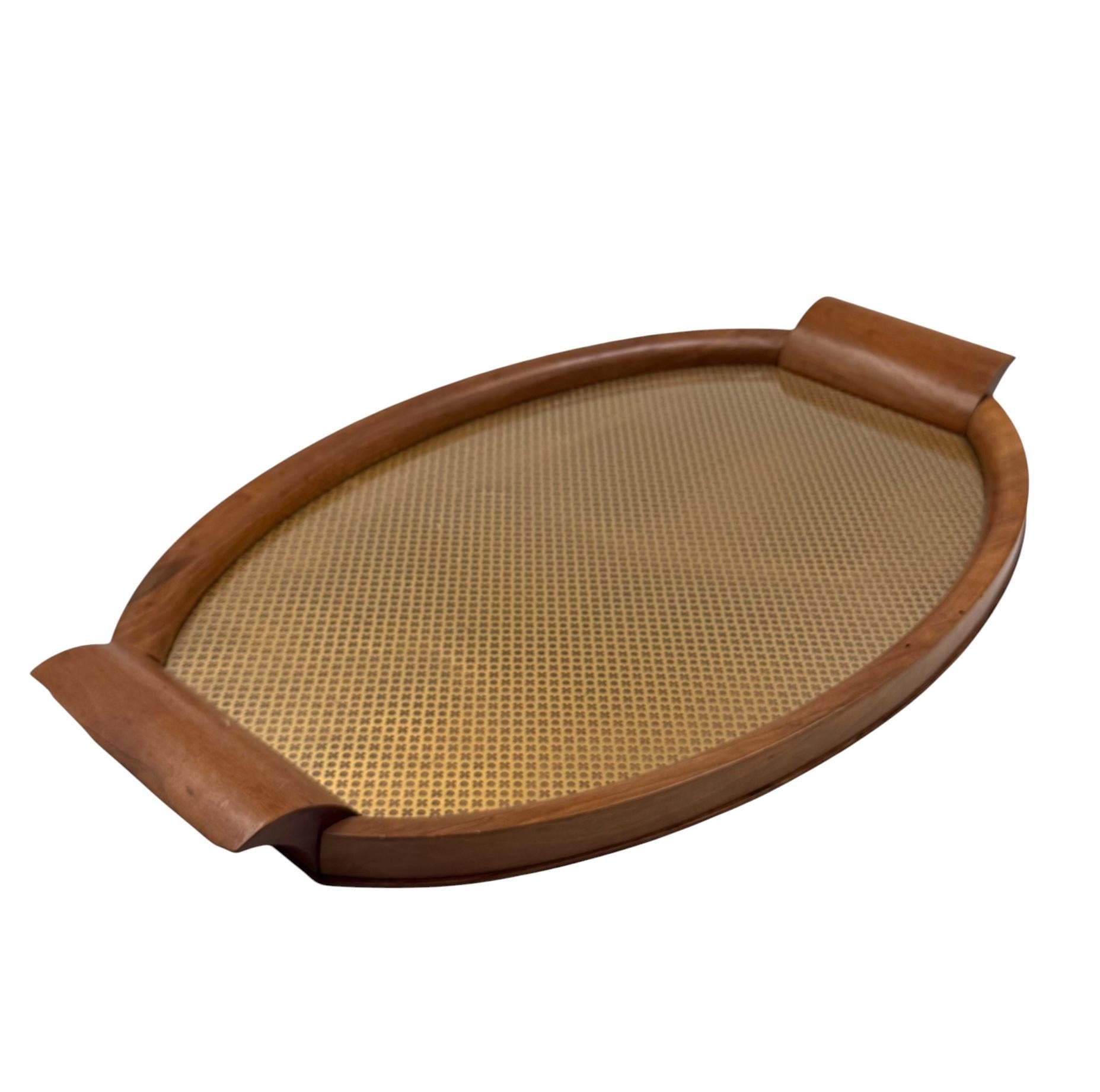 Mid-century wood and brass tray, Italy 1950s For Sale 4