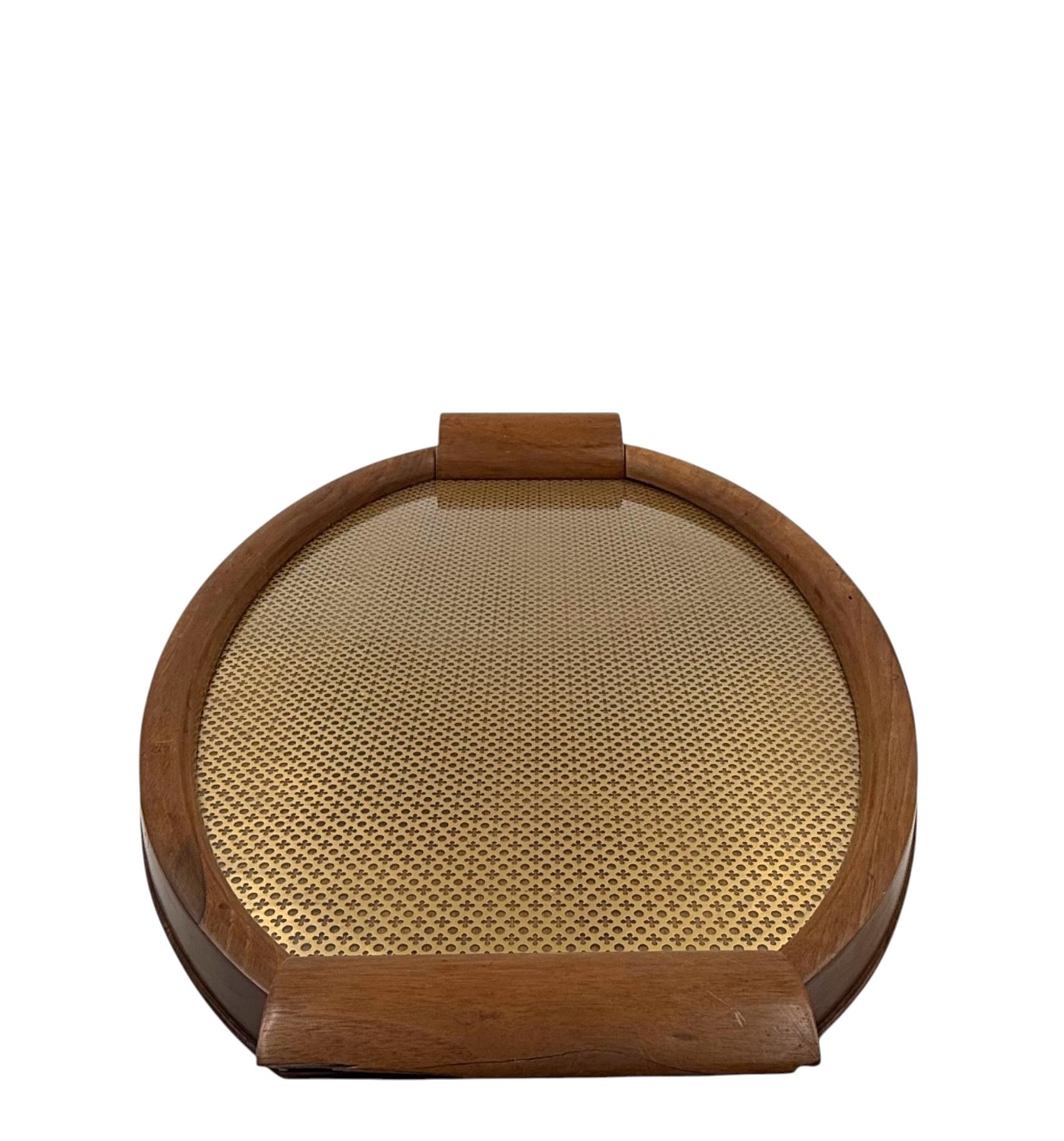 Mid-century wood and brass tray, Italy 1950s For Sale 5