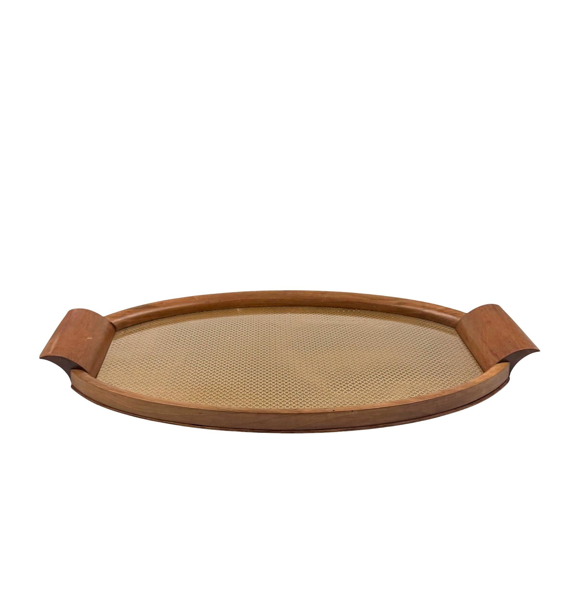 Mid-20th Century Mid-century wood and brass tray, Italy 1950s For Sale