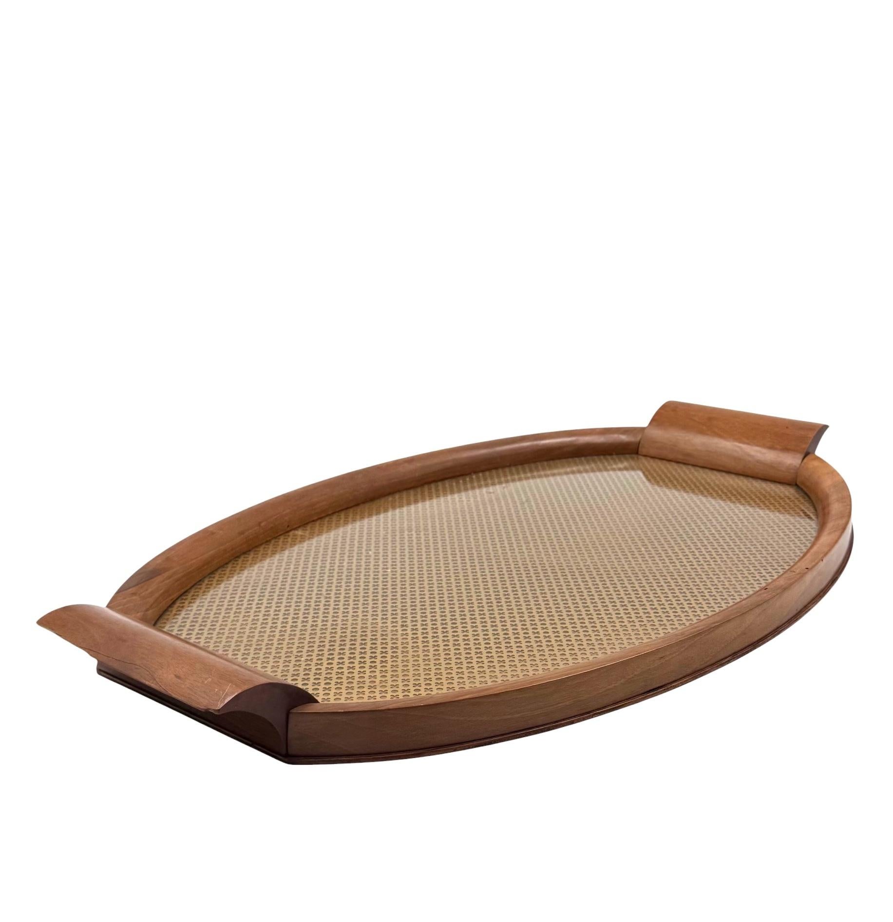 Mid-century wood and brass tray, Italy 1950s For Sale 2