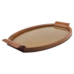 Mid-century wood and brass tray, Italy 1950s