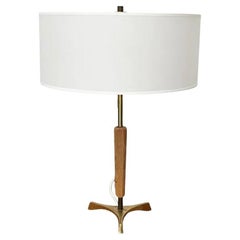 Mid-Century Wood and Brass Tripod Table Lamp, 1960s