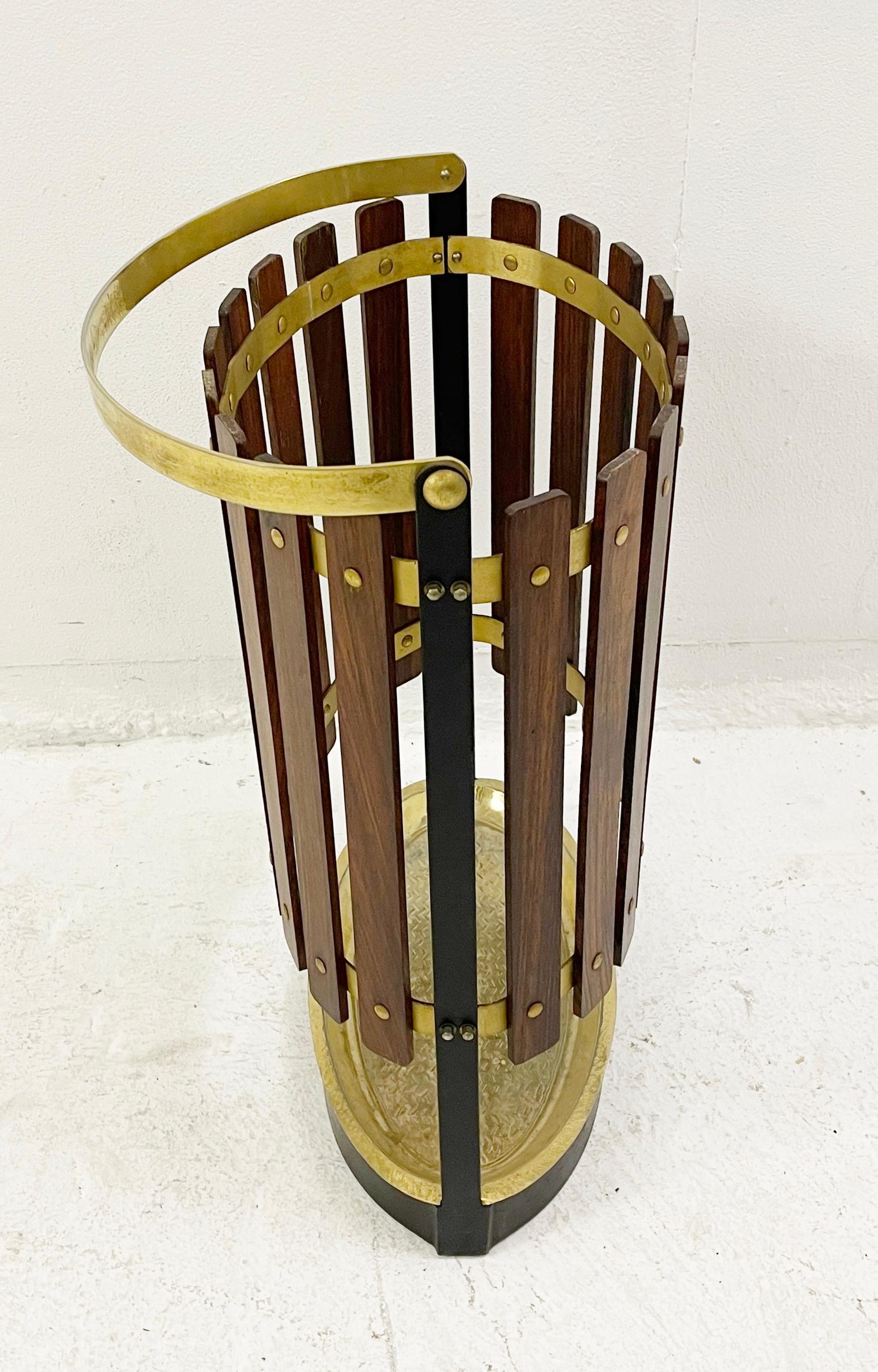 Mid-century wood and brass umbrella stand - Italy 1950s.