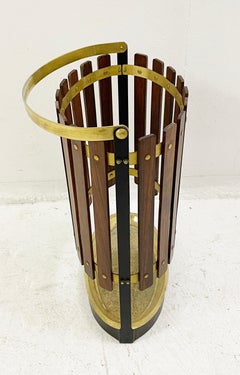 Mid-Century Wood and Brass Umbrella Stand, Italy 1950s