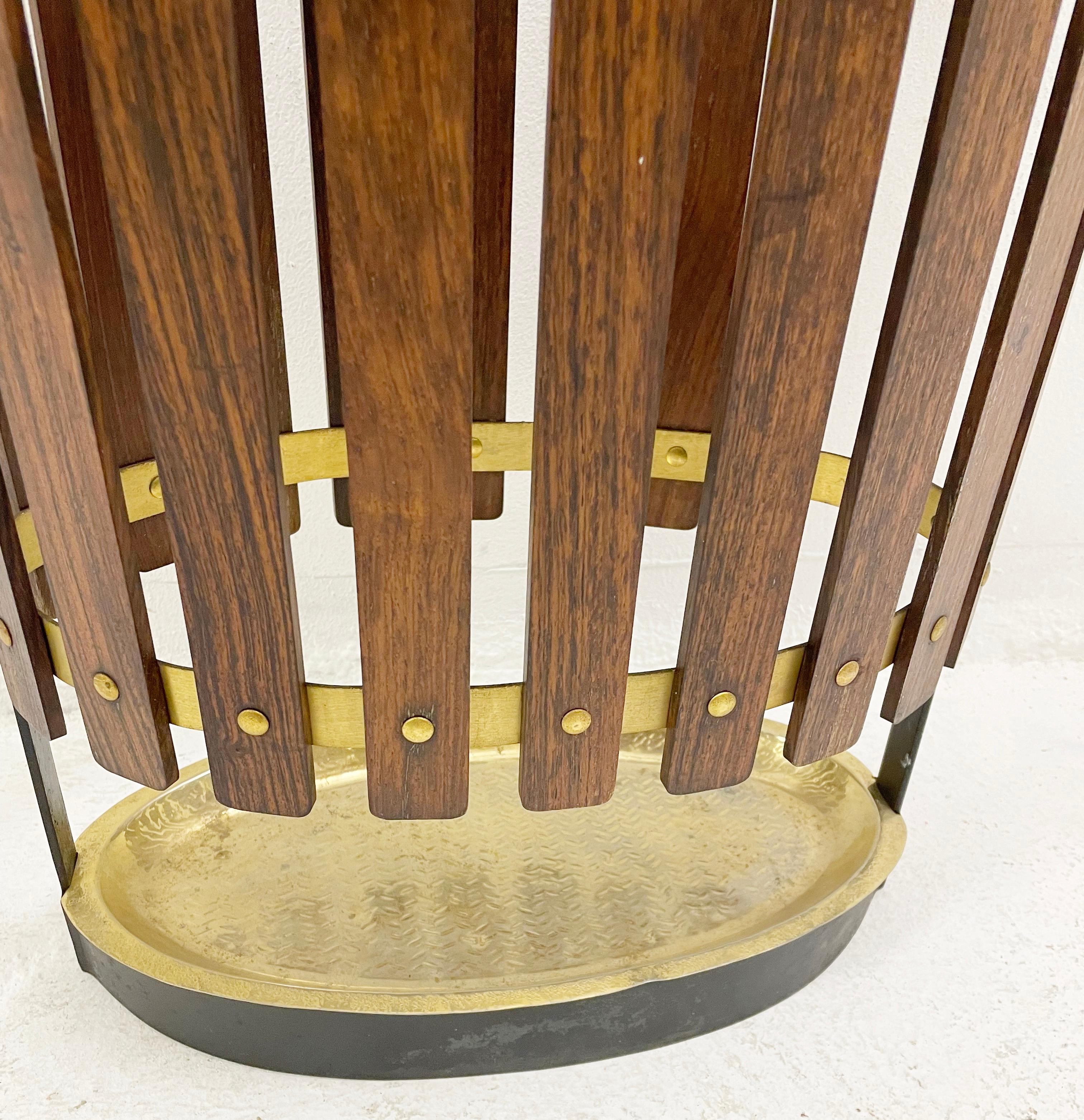 Mid-Century Wood and Brass Umbrella Stand, Italy 1950s For Sale 2