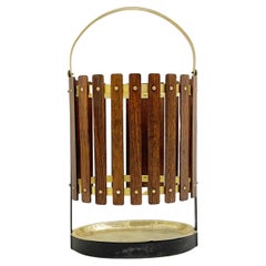 Mid-Century Wood and Brass Umbrella Stand, Italy 1950s