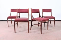 Midcentury Wood and Burgundy Fabric Chairs "mod 110" by Ico Parisi, Italy, 1960s