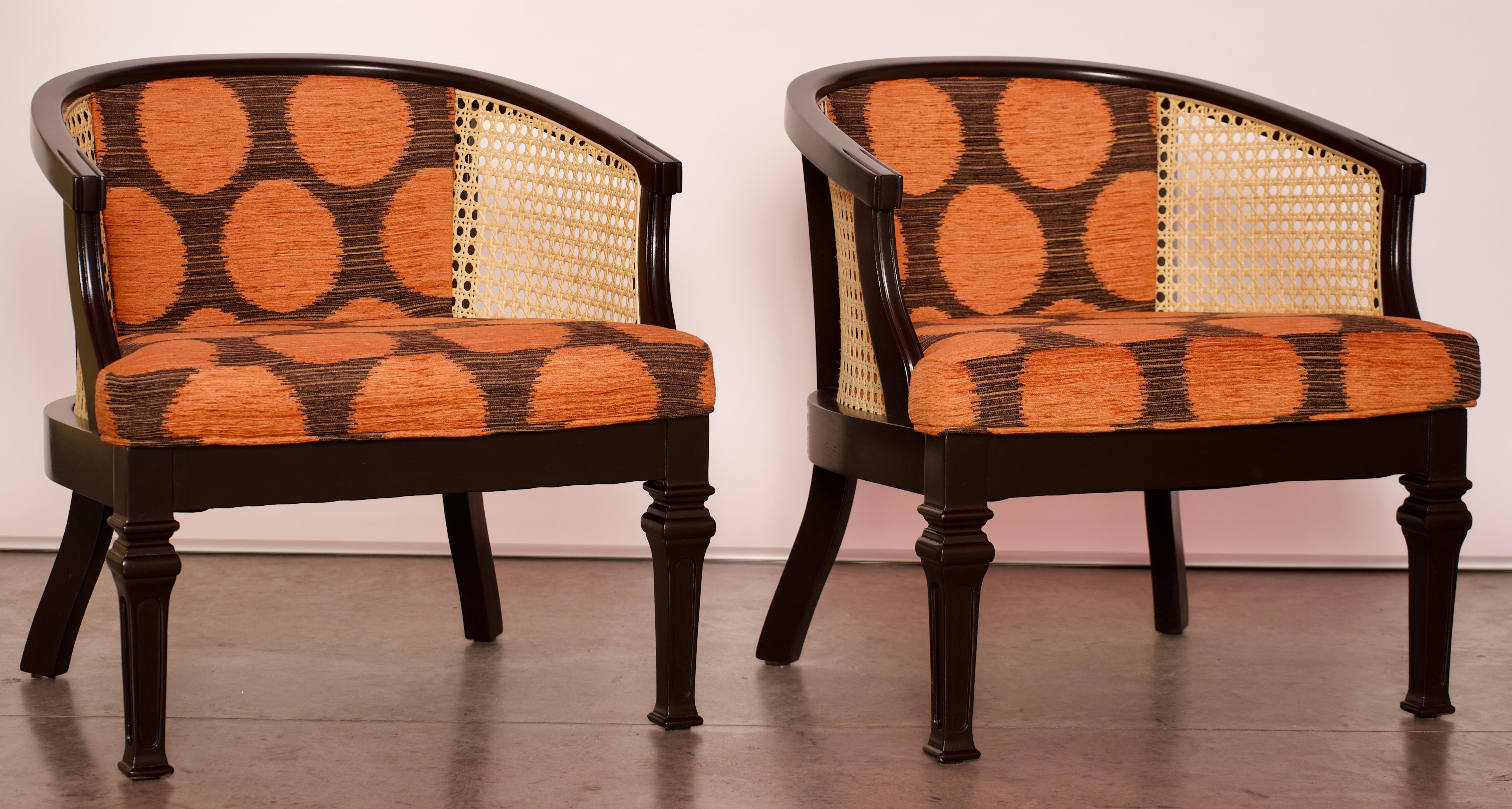 Midcentury Wood and Cane Barrel Chairs 1