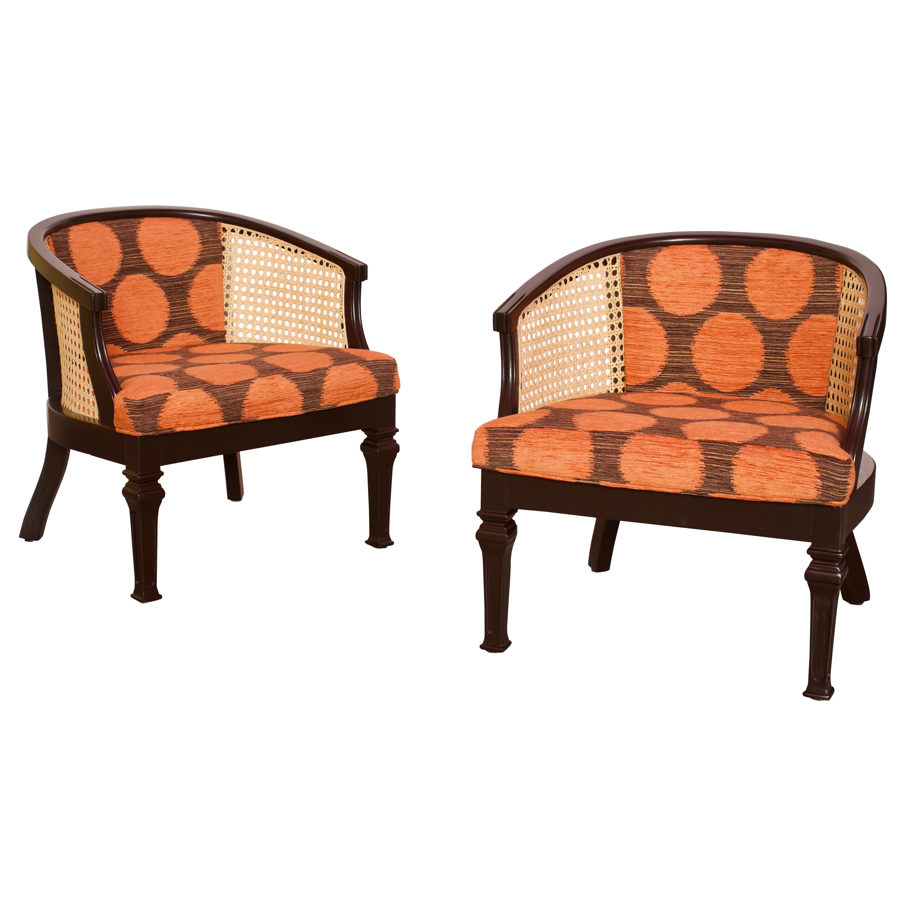 Midcentury Wood and Cane Barrel Chairs