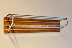 Mid Century Wood and Chrome Dutch Wall Coat Rack