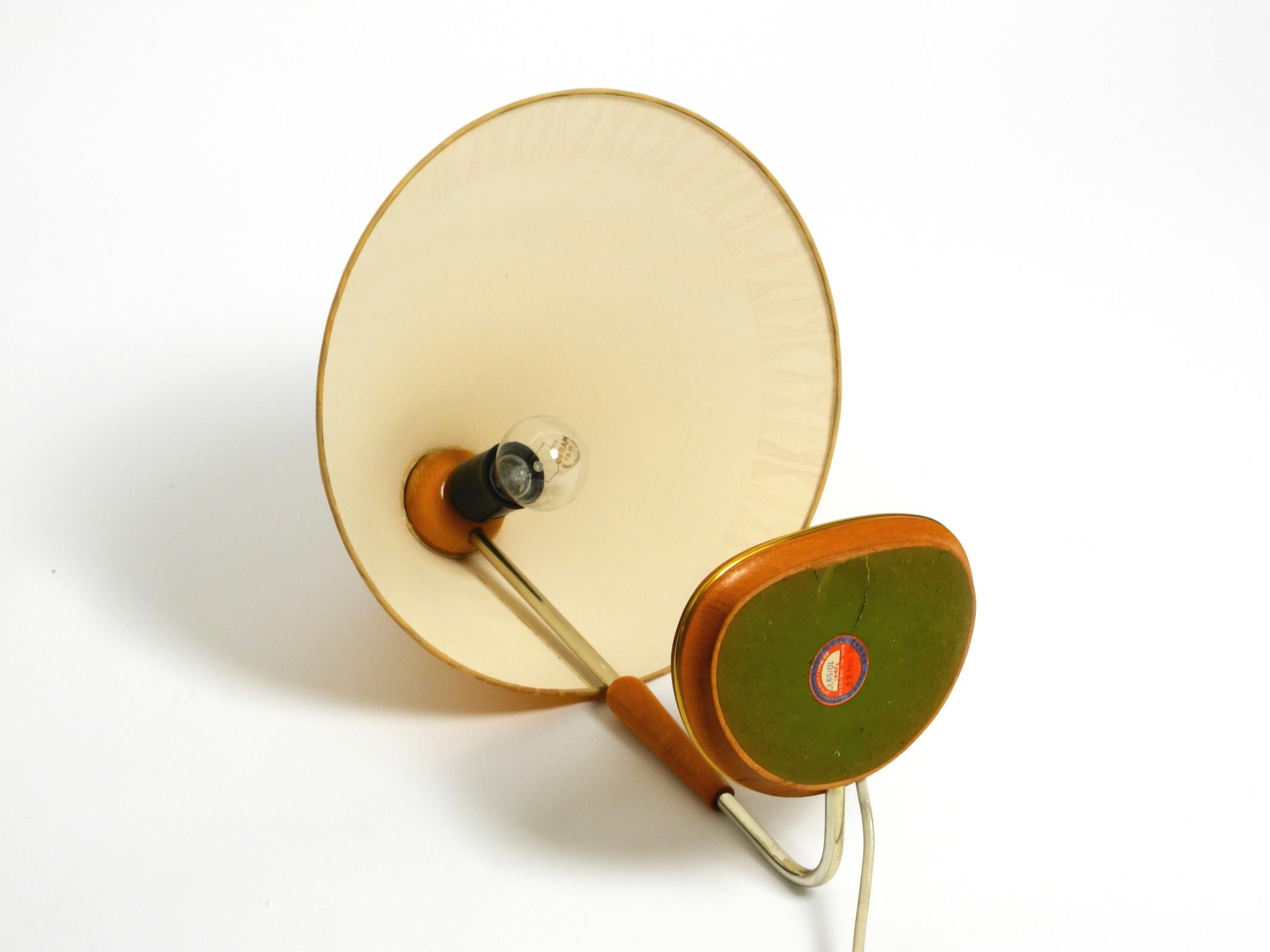 Mid Century wood and fabric shade table lamp from the DDR with stamp from 1966 3
