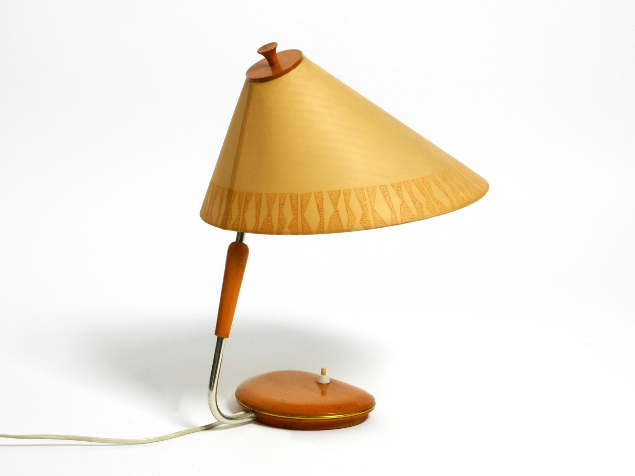 Mid Century wood and fabric shade table lamp from the DDR with stamp from 1966 8