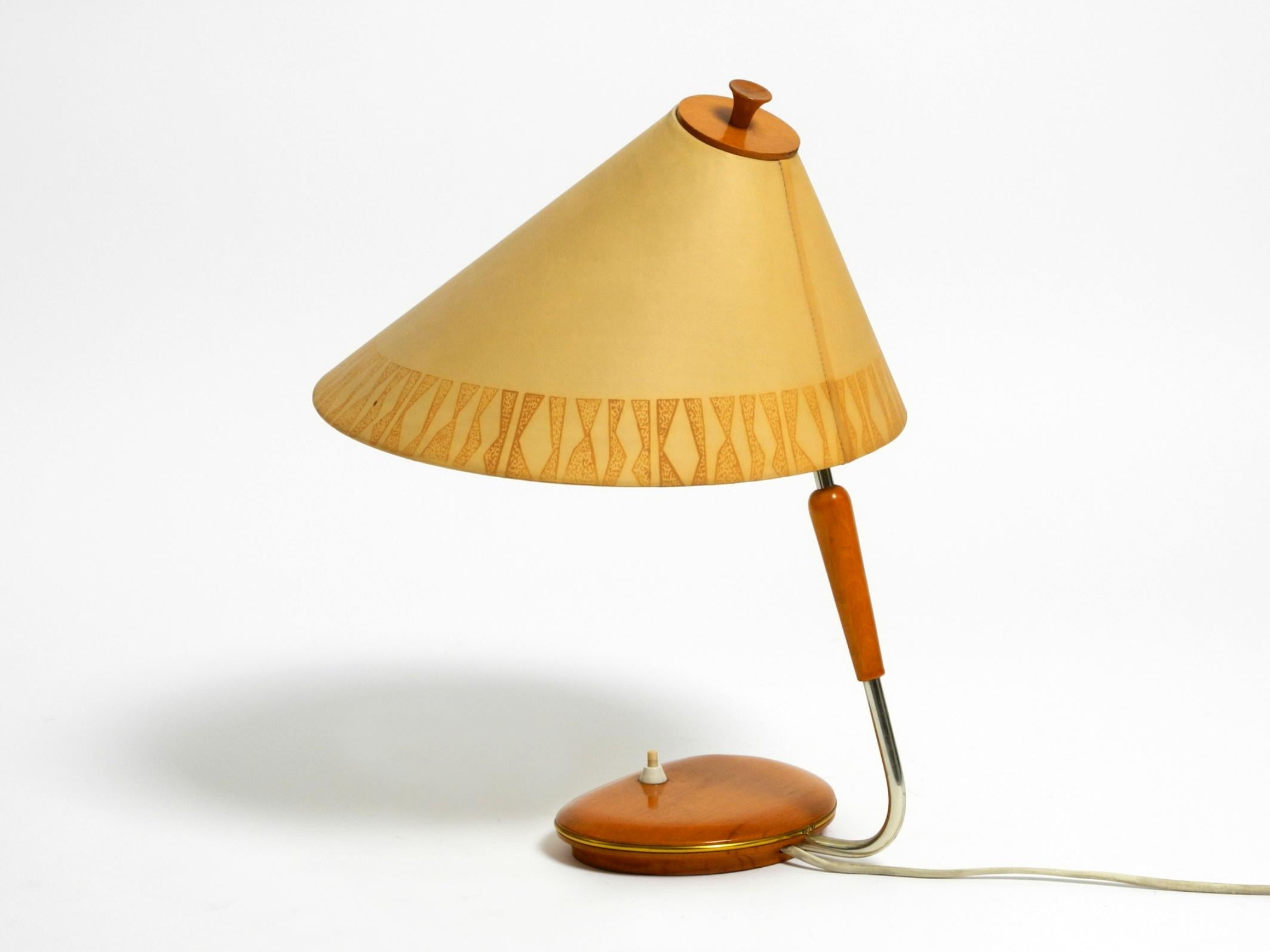 Mid Century wood and fabric shade table lamp from the DDR with stamp from 1966 9