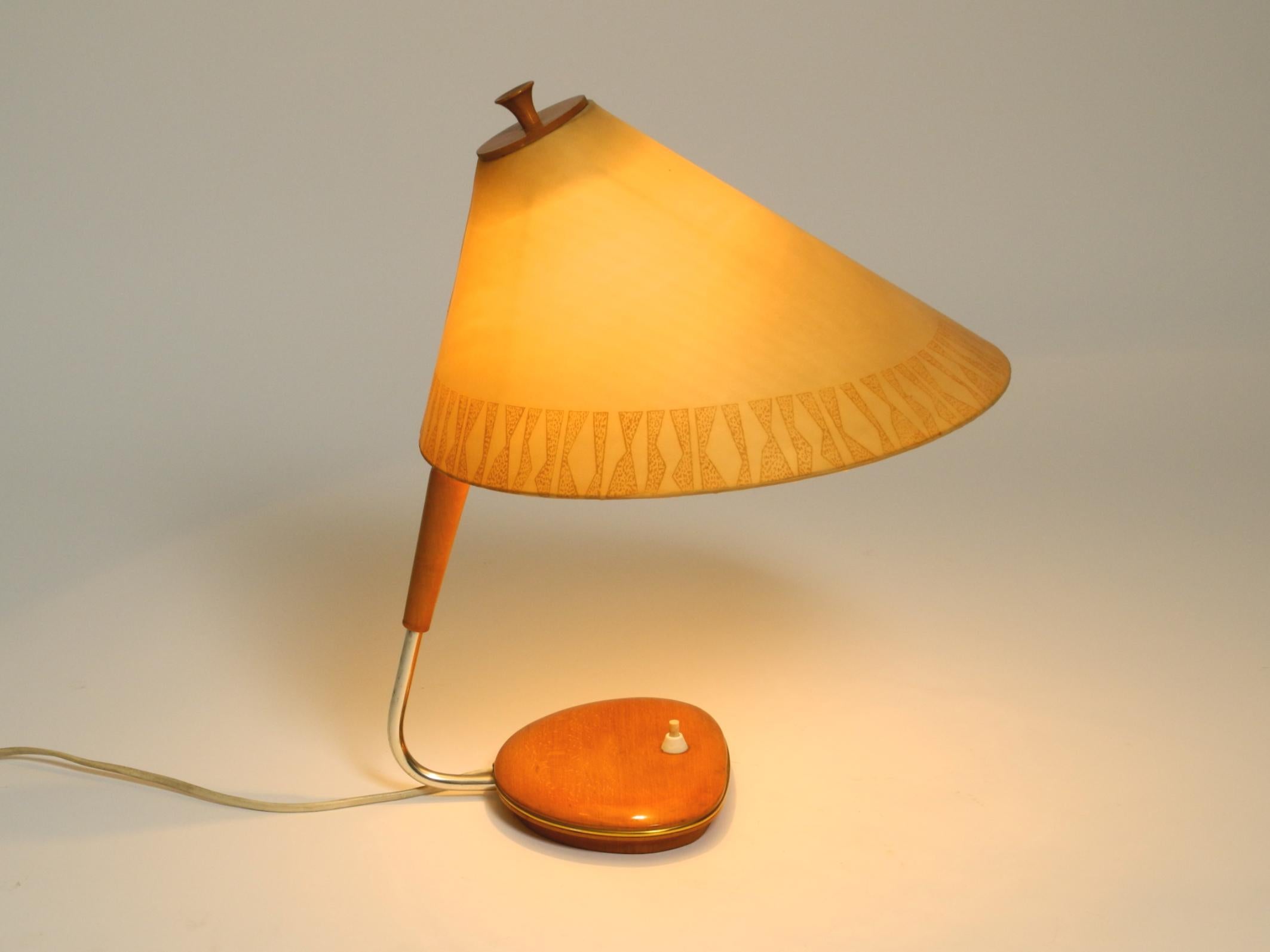 Mid Century wood and fabric shade table lamp from the DDR with stamp from 1966 10