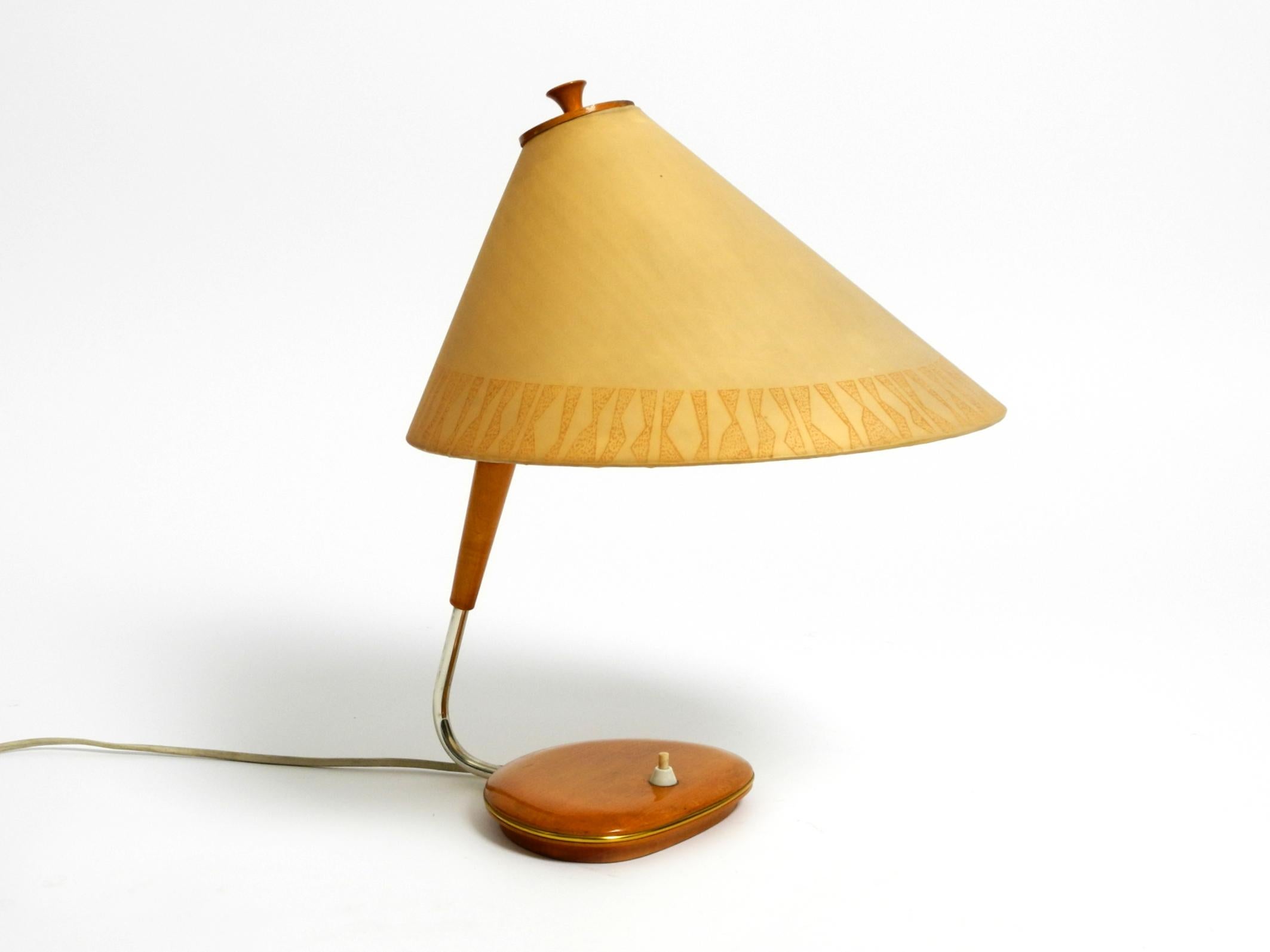 Mid Century wood and fabric shade table lamp from the DDR with stamp from 1966 11