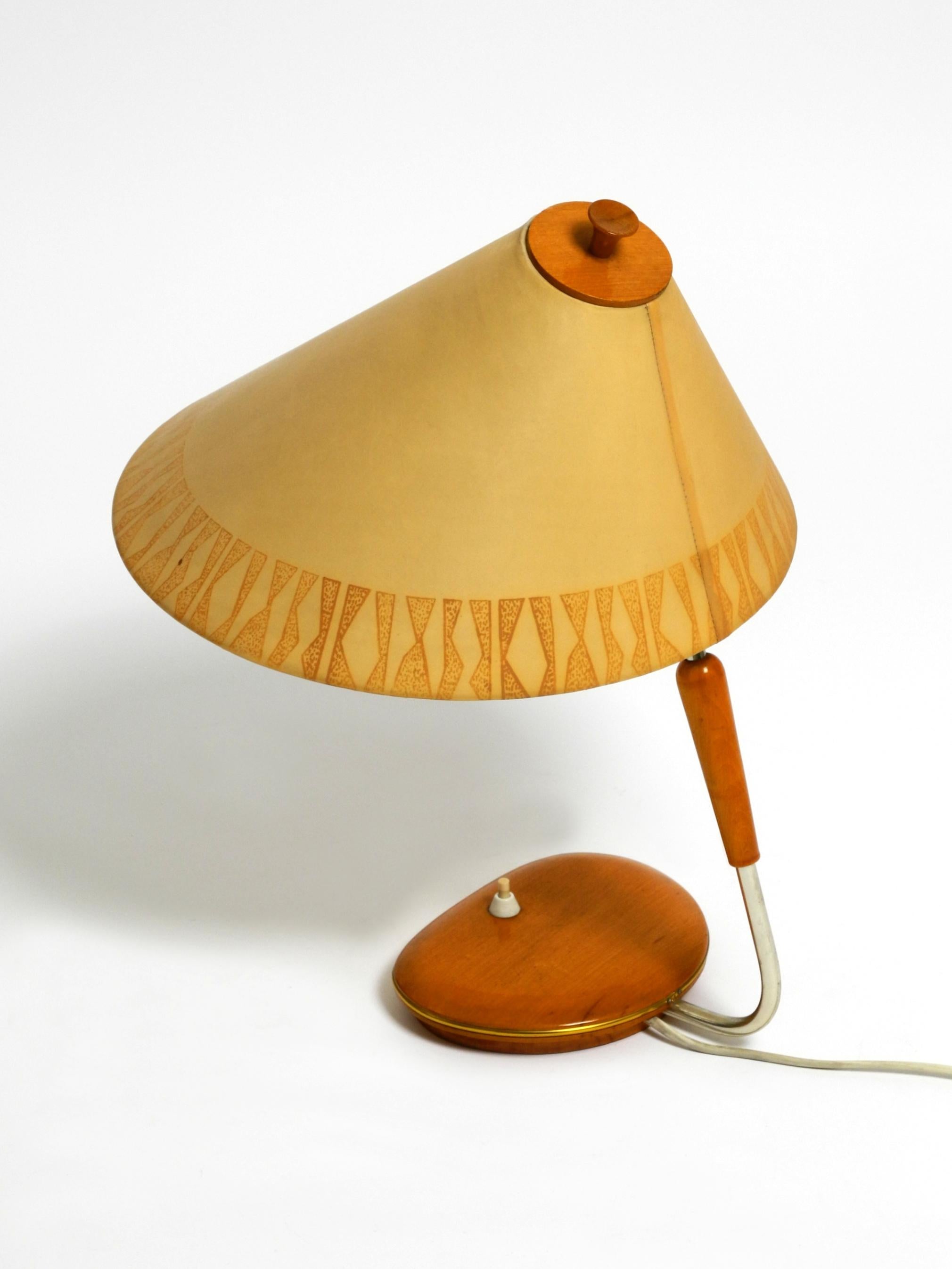 Mid Century wood and fabric shade table lamp from the DDR with stamp from 1966 12