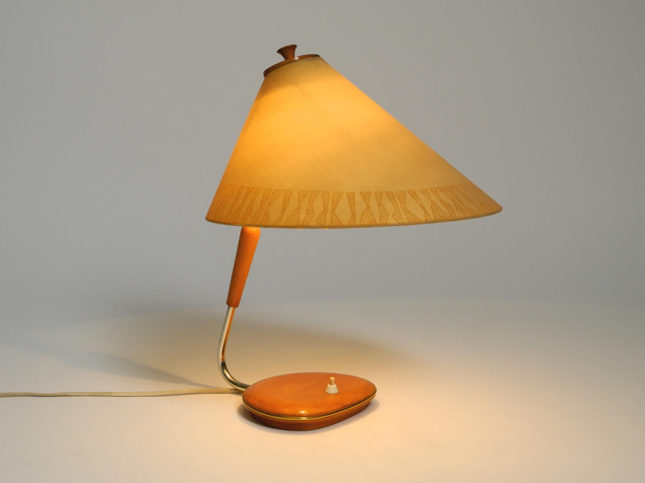 Mid-Century Modern Mid Century wood and fabric shade table lamp from the DDR with stamp from 1966