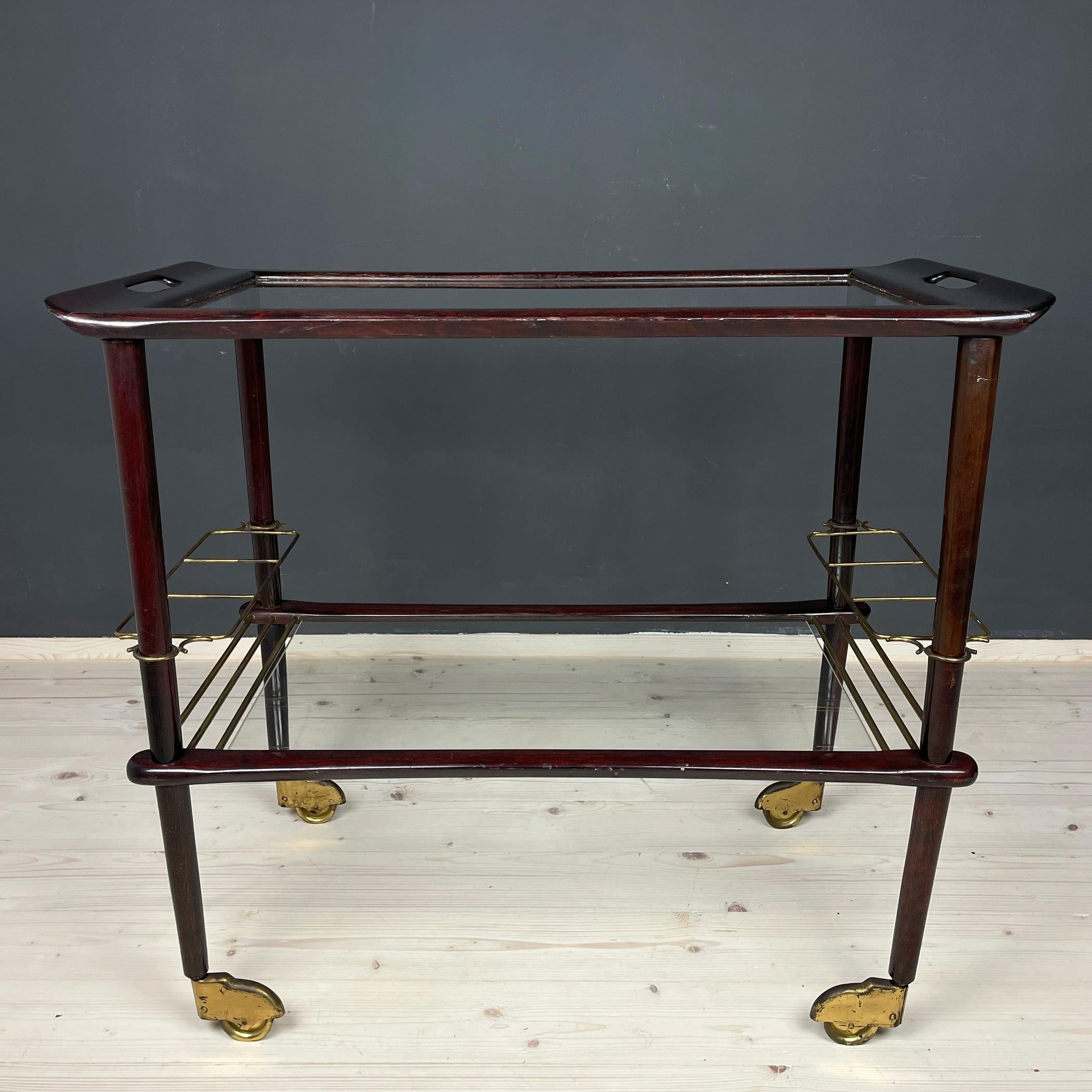 Mid-Century wood and glass bar cart trolley by Ico Parisi for De Baggis Italy 19 For Sale 5