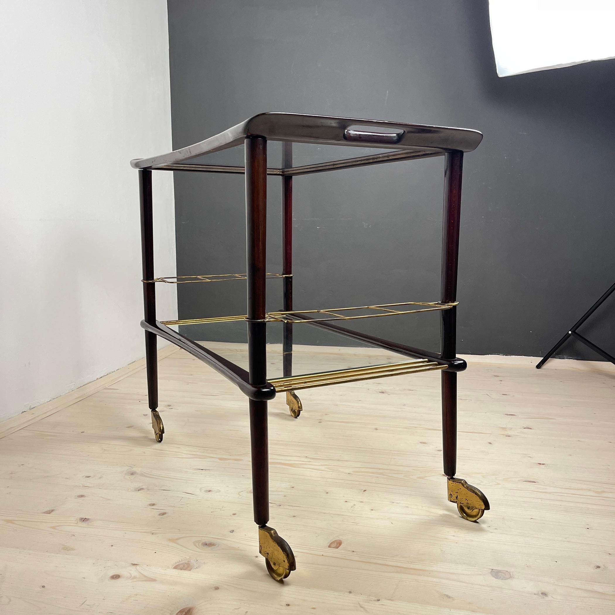 Mid-Century wood and glass bar cart trolley by Ico Parisi for De Baggis Italy 19 For Sale 7