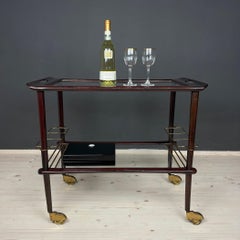 Wood and glass bar cart trolley attributed Ico Parisi for De Baggis Italy 1960s