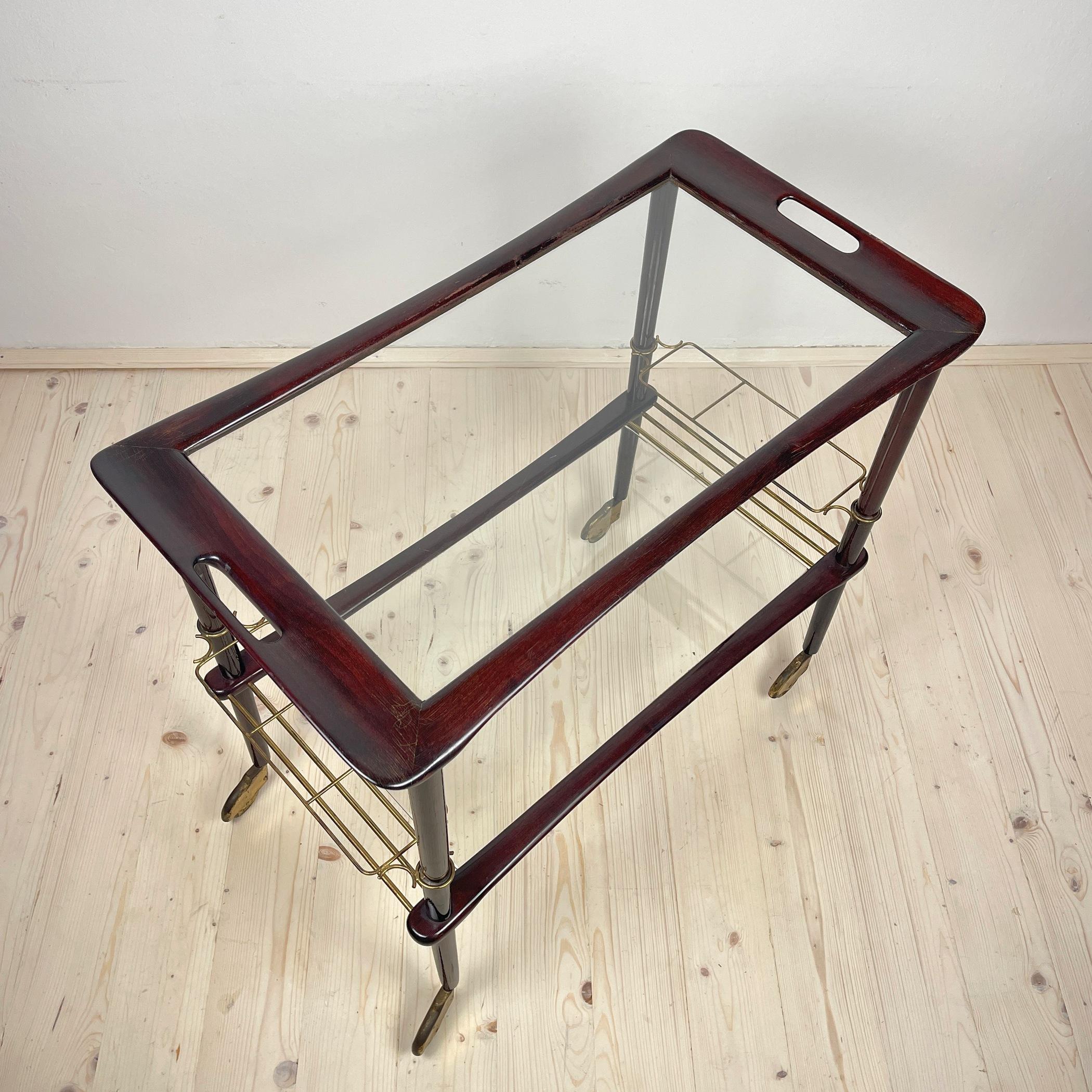 Mid-Century wood and glass bar cart trolley by Ico Parisi for De Baggis Italy 19 For Sale 1