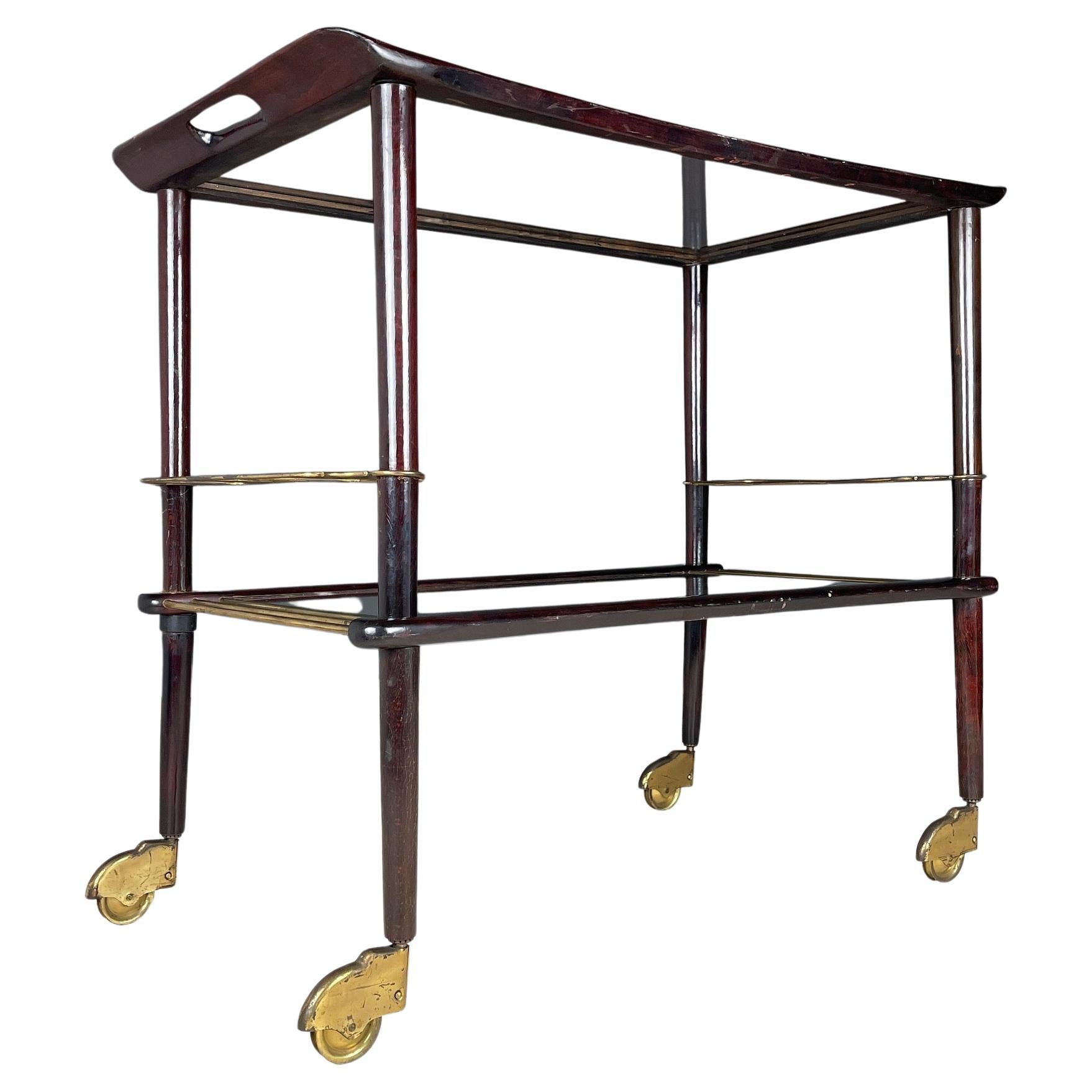 Mid-Century wood and glass bar cart trolley by Ico Parisi for De Baggis Italy 19