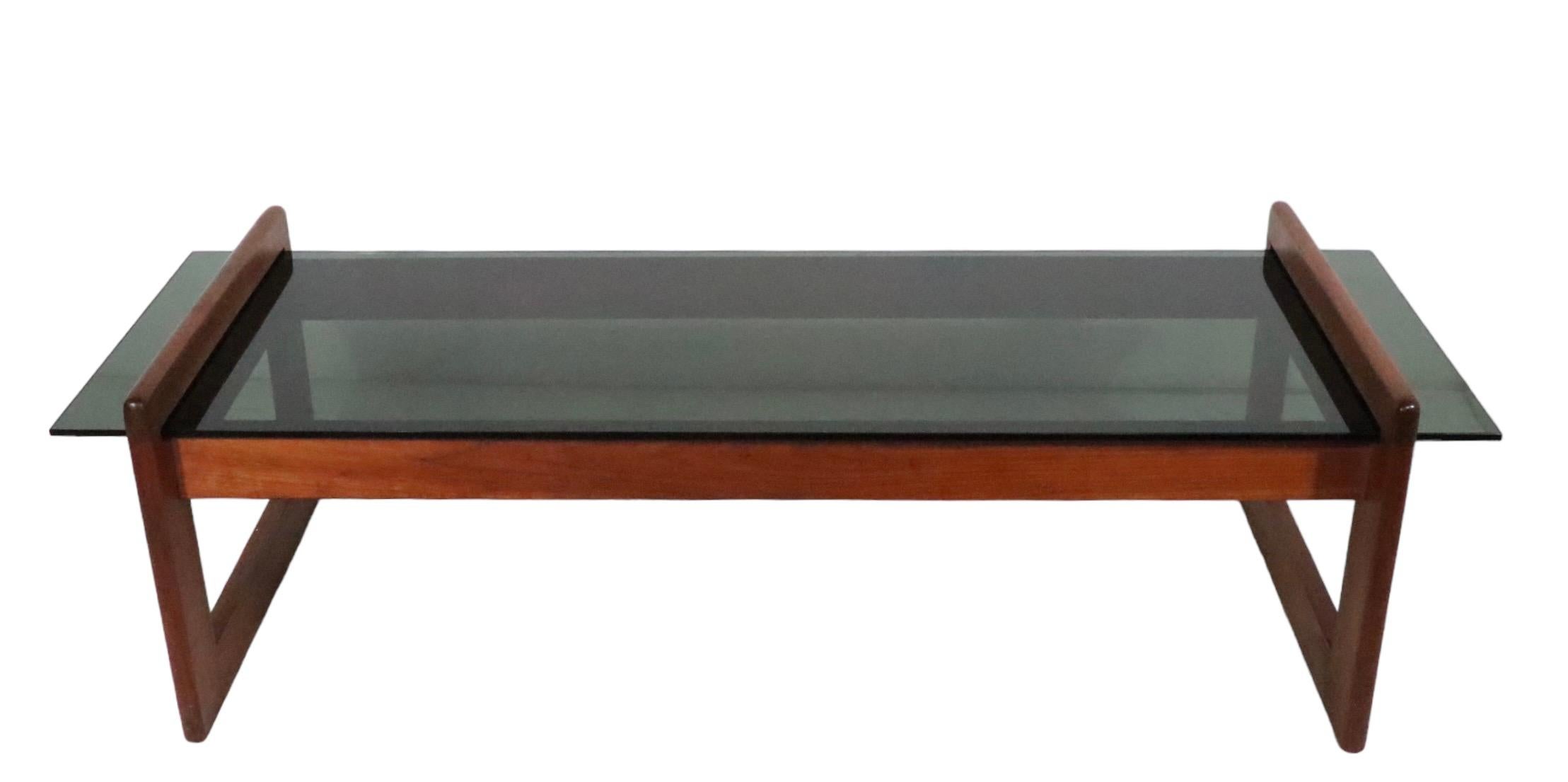 American Mid Century Wood and Glass Coffee Table Designed by Adrian Pearsall c 1970's For Sale