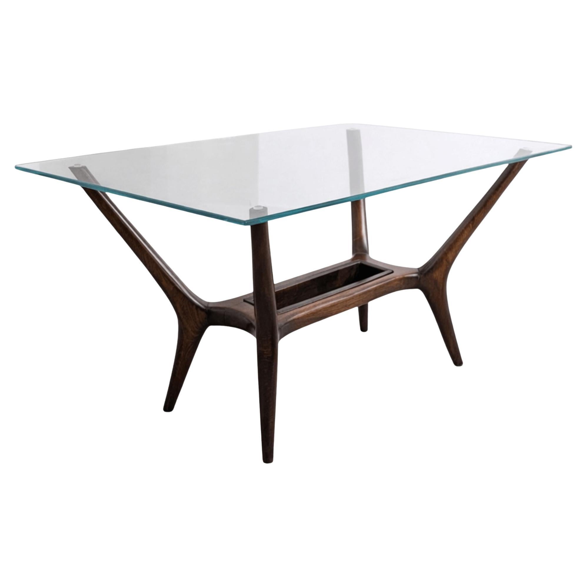 Mid-Century Wood and Glass Coffee Table, Ico Parisi Style, 1950s