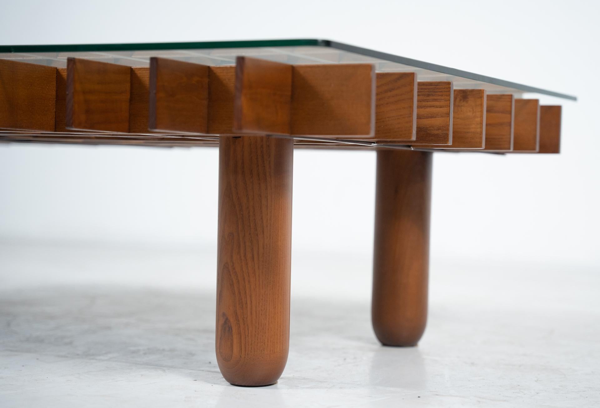 Italian Mid-Century Wood and Glass Coffee Table in the style of Gianfranco Frattini