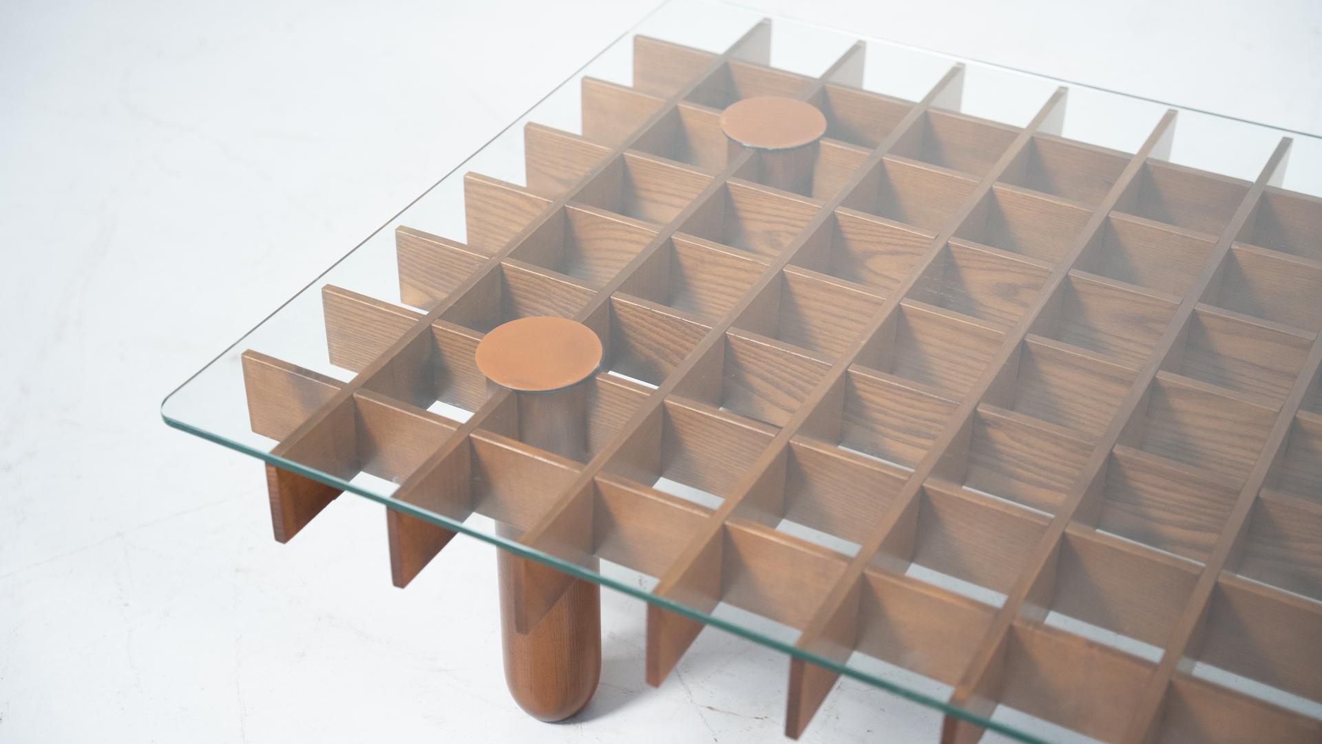 Mid-Century Wood and Glass Coffee Table in the style of Gianfranco Frattini 1