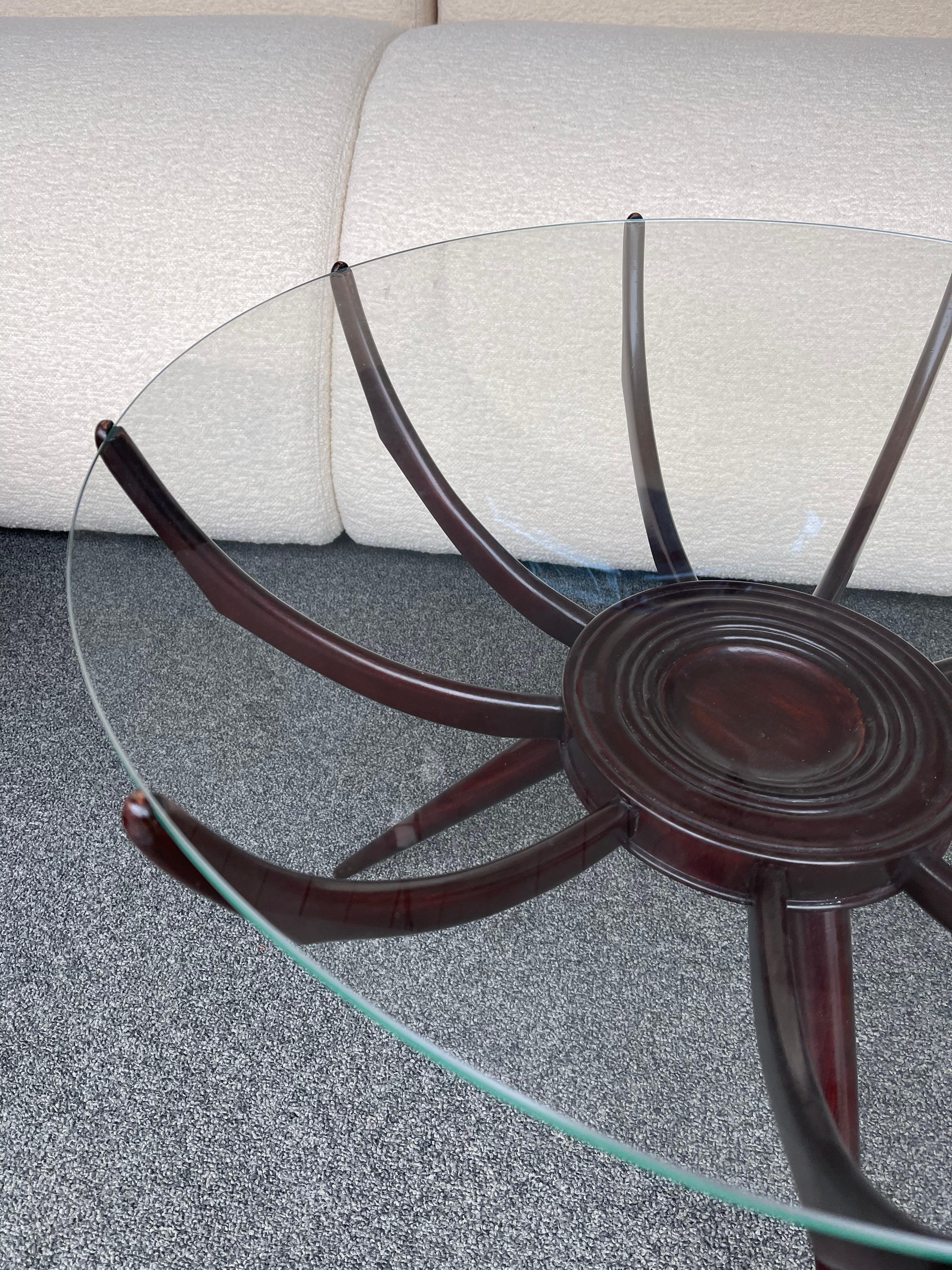 Mid Century Wood and Glass Spider Coffee Table by Carlo De Carli, Italy, 1950s For Sale 2
