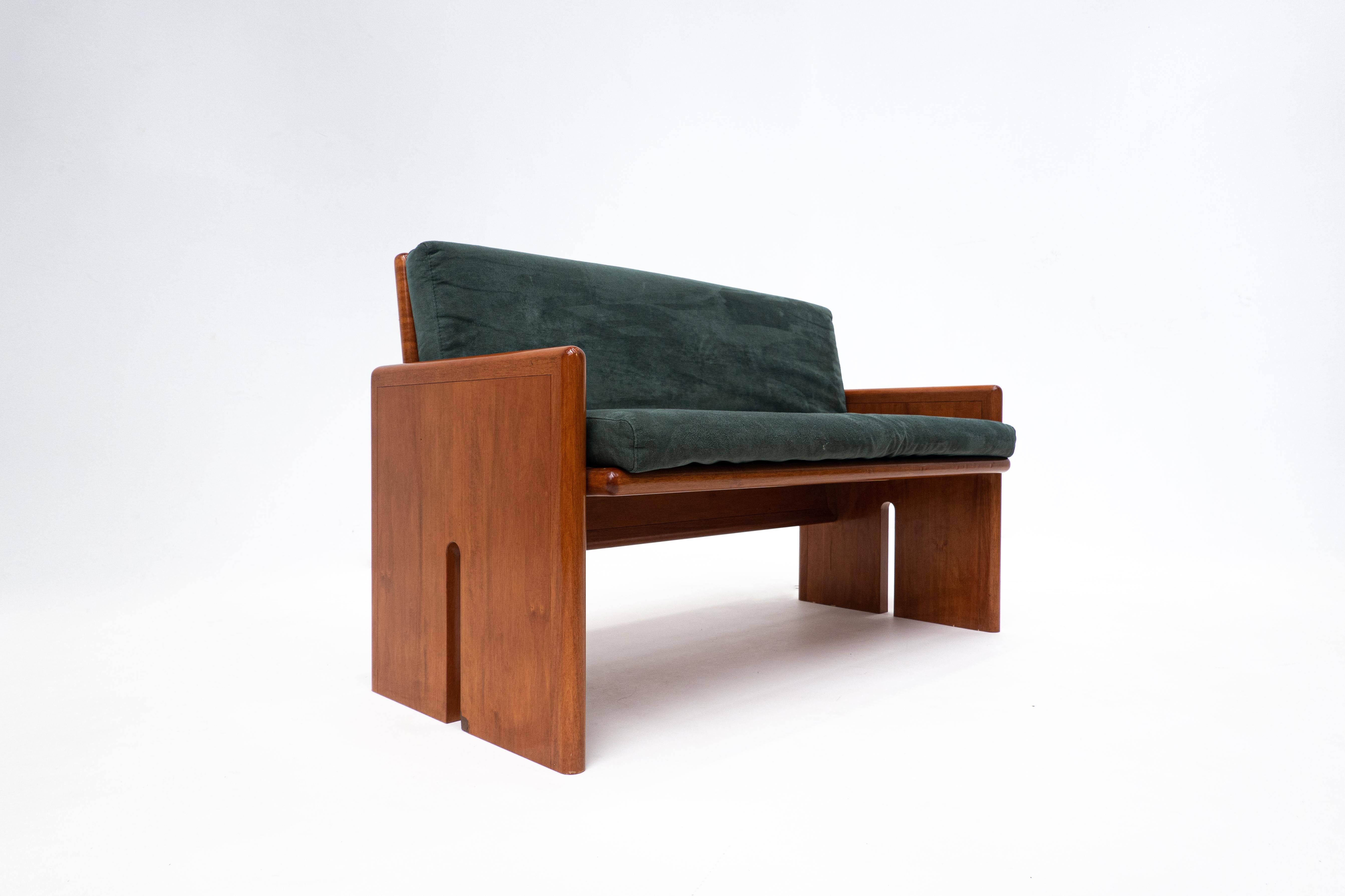 Mid-century wood and green velvet two seaters sofa - Italy 1960s 3 available
Price per piece.