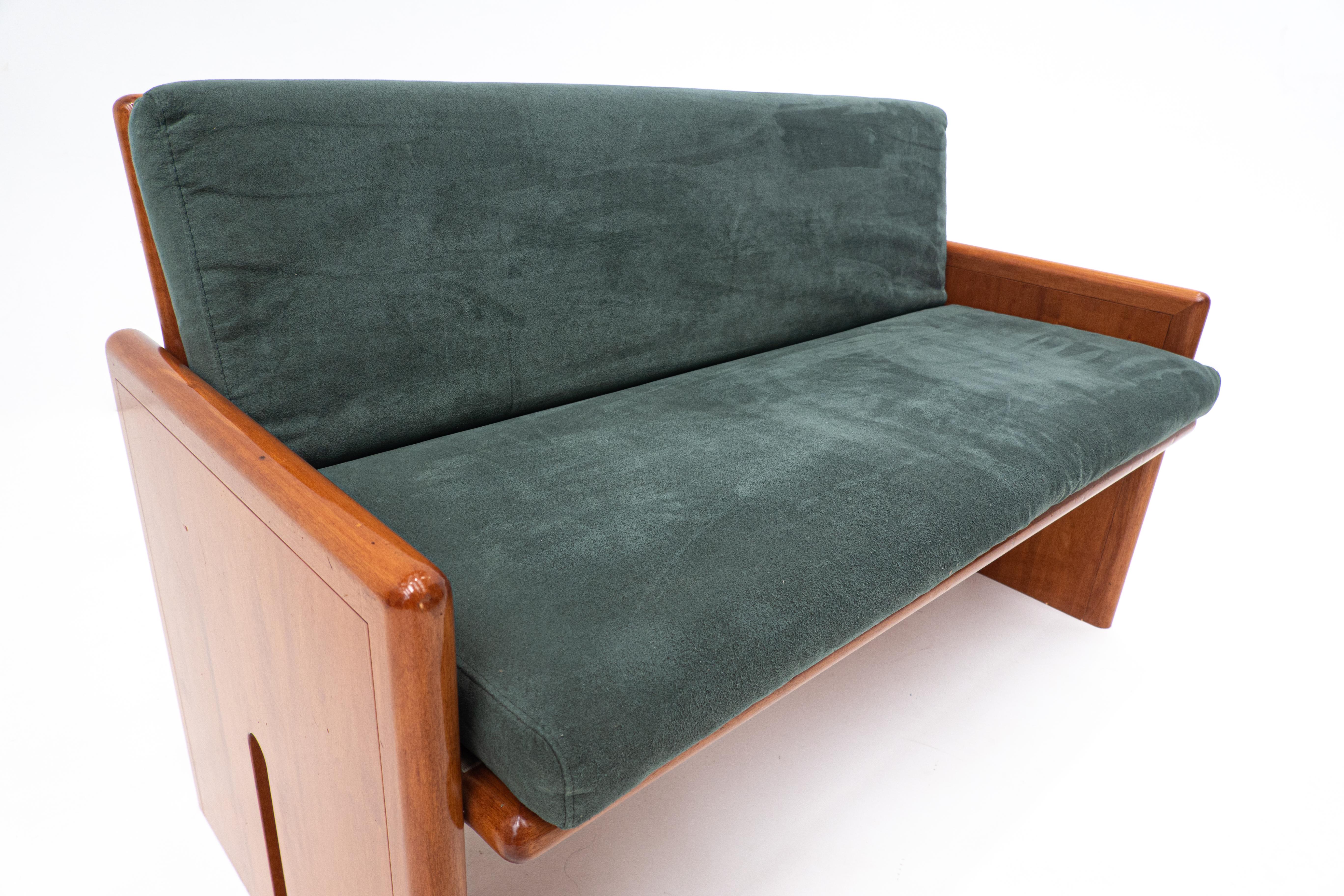 Mid-Century Modern Mid-Century Wood and Green Velvet Two Seaters Sofa, Italy, 1960s, 3 Available