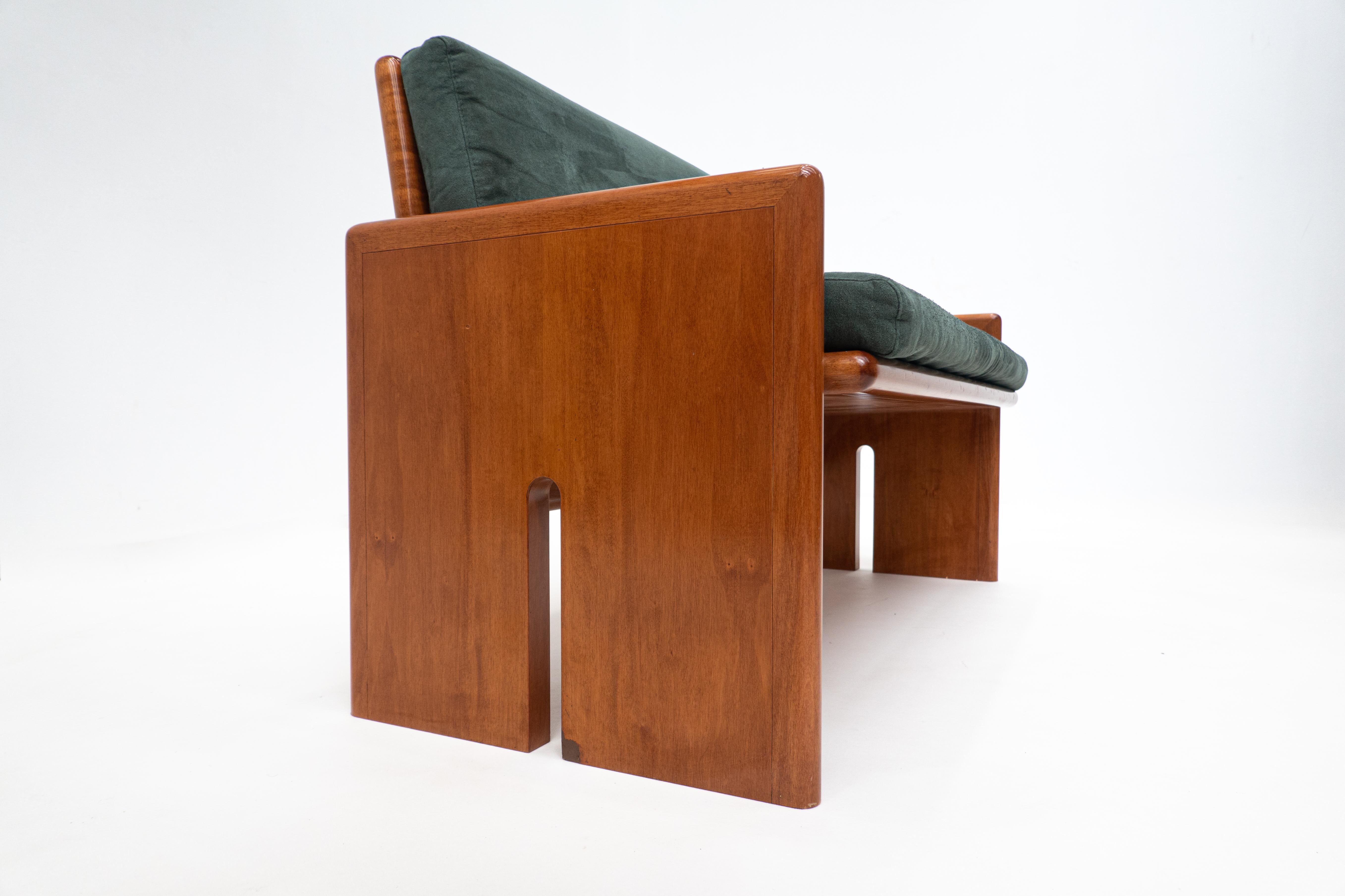 Italian Mid-Century Wood and Green Velvet Two Seaters Sofa, Italy, 1960s, 3 Available