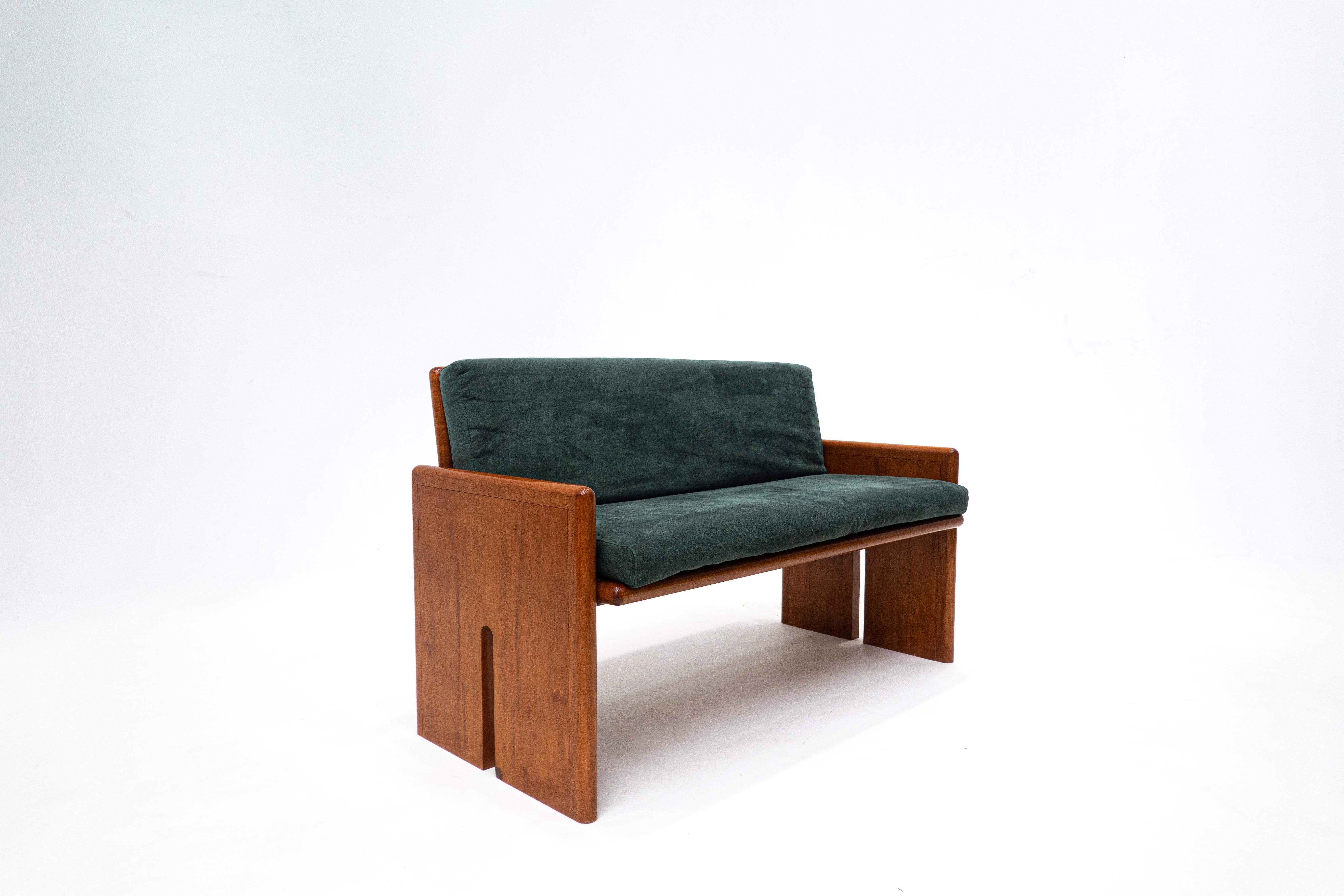 Mid-20th Century Mid-Century Wood and Green Velvet Two Seaters Sofa, Italy, 1960s, 3 Available