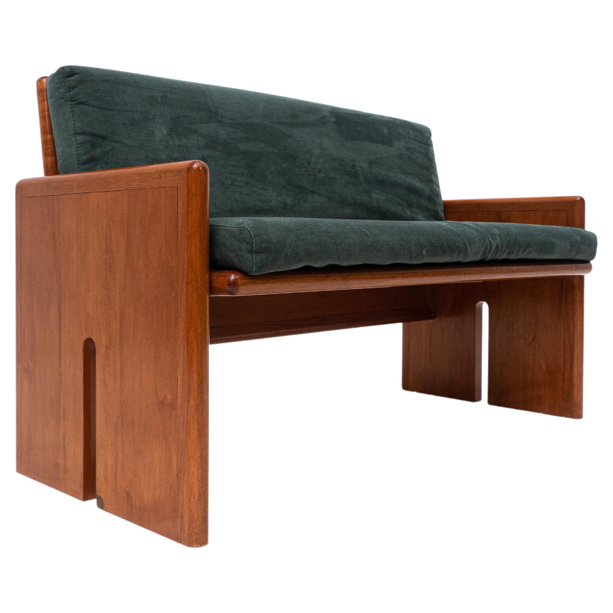 Mid-Century Wood and Green Velvet Two Seaters Sofa, Italy, 1960s, 3 Available