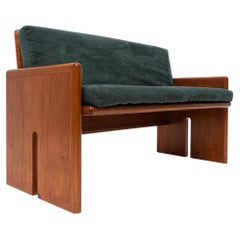 Mid-Century Wood and Green Velvet Two Seaters Sofa, Italy, 1960s, 3 Available