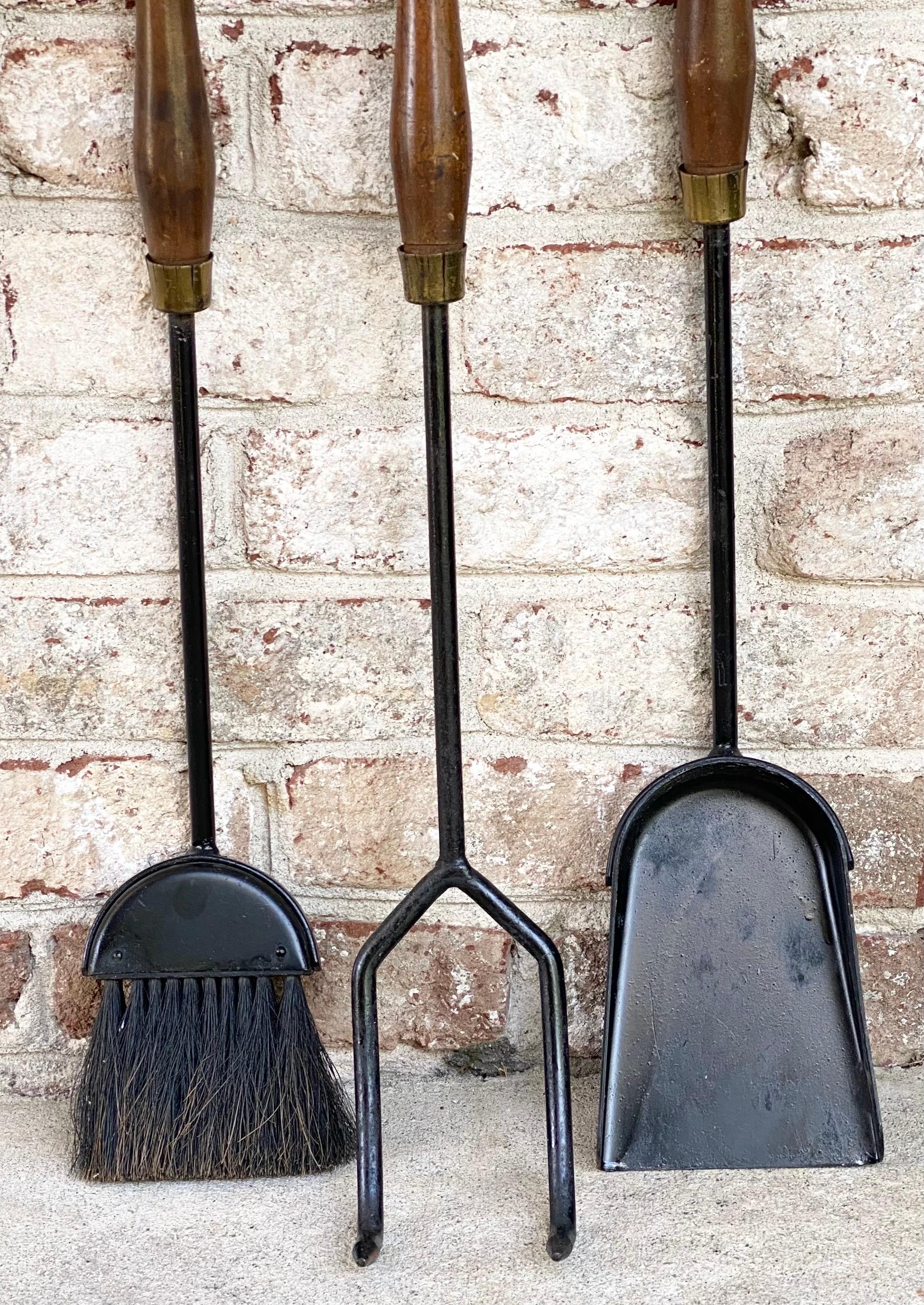 Mid-Century Wood and Iron Fireplace Tools 7
