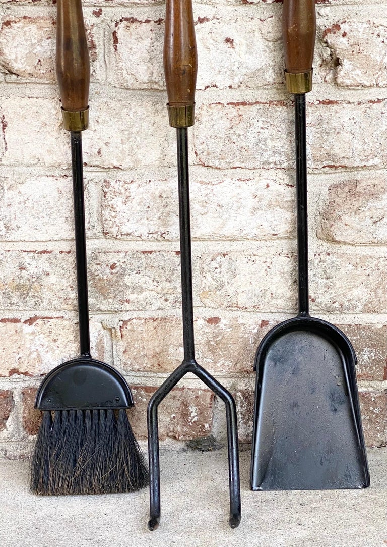 MidCentury Wood and Iron Fireplace Tools For Sale at 1stDibs