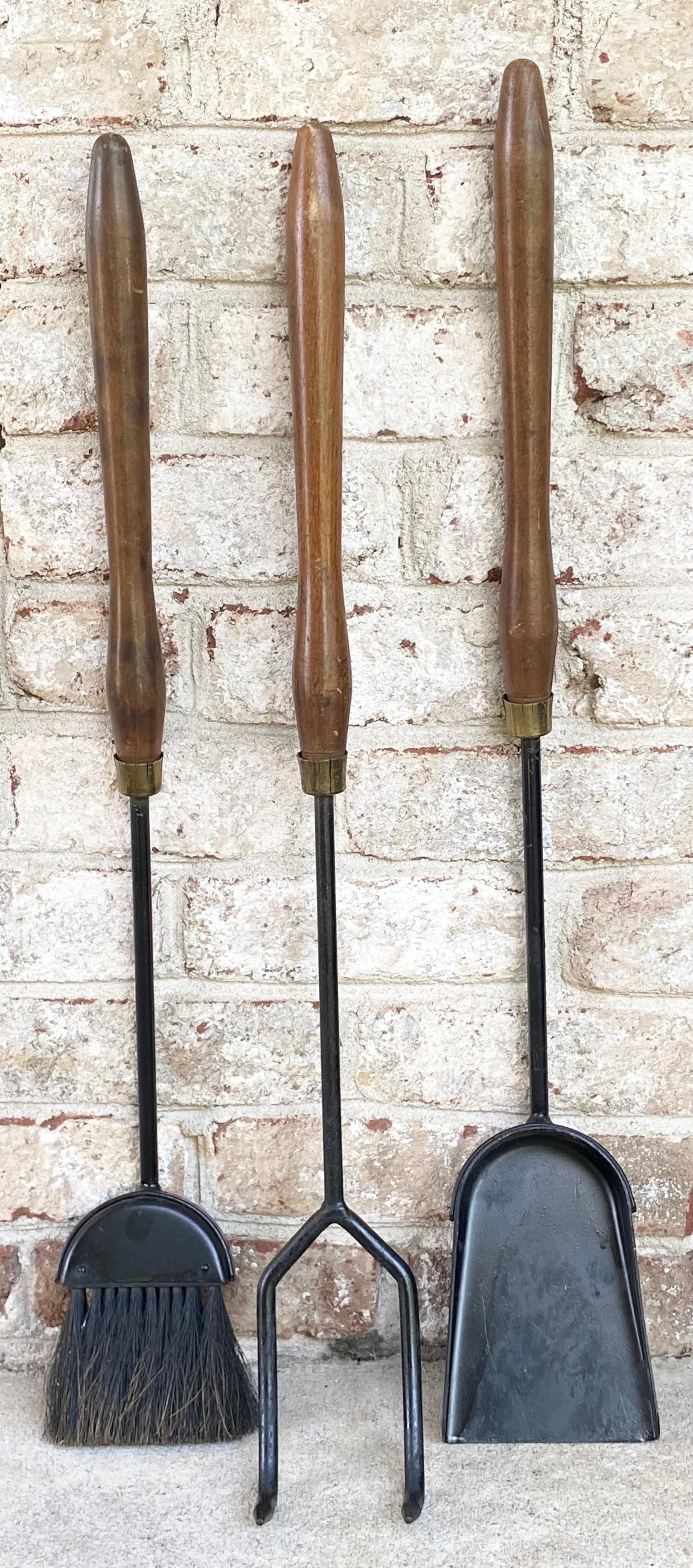 Mid-Century Wood and Iron Fireplace Tools 8