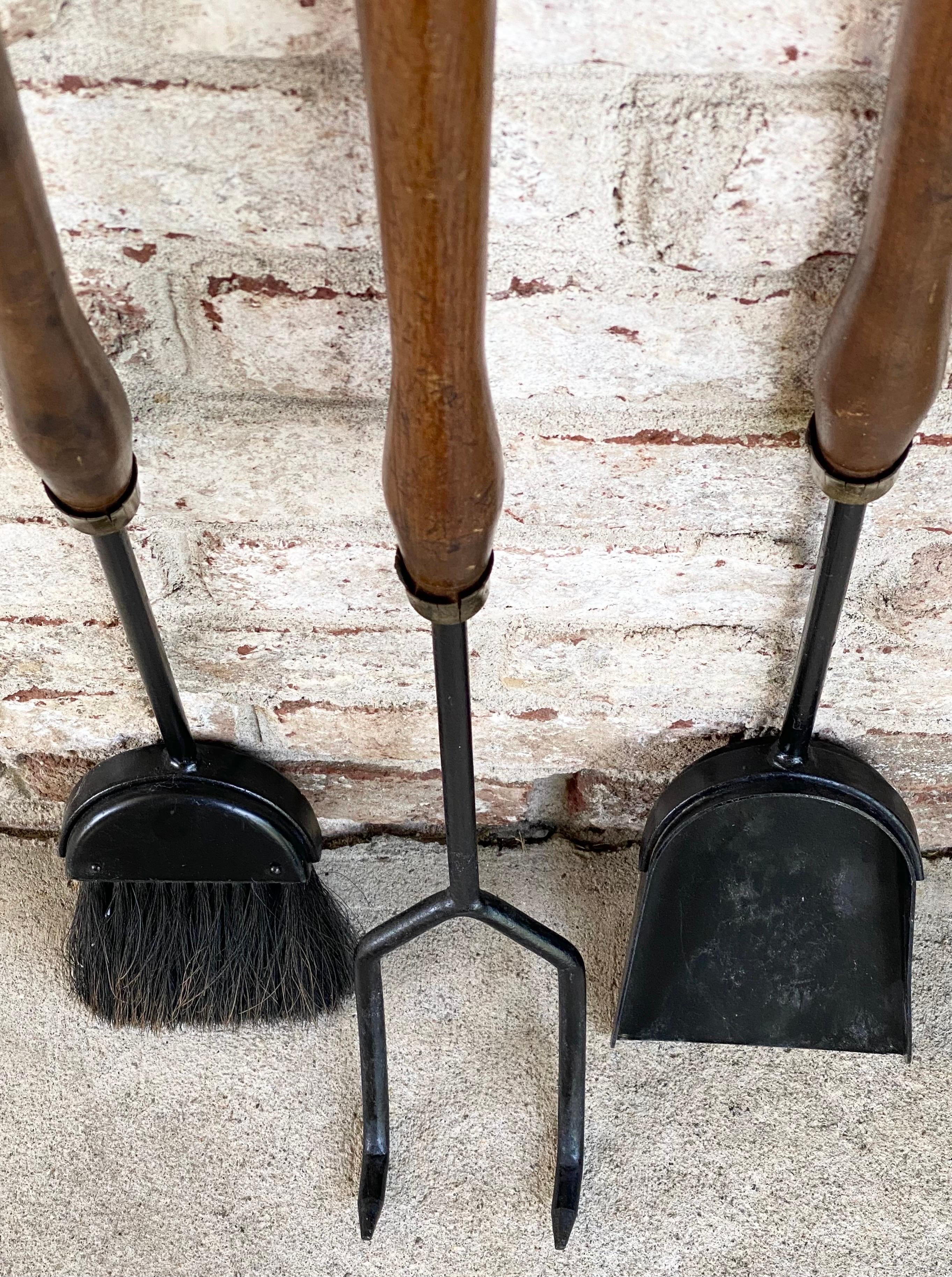 Mid-Century Wood and Iron Fireplace Tools 9