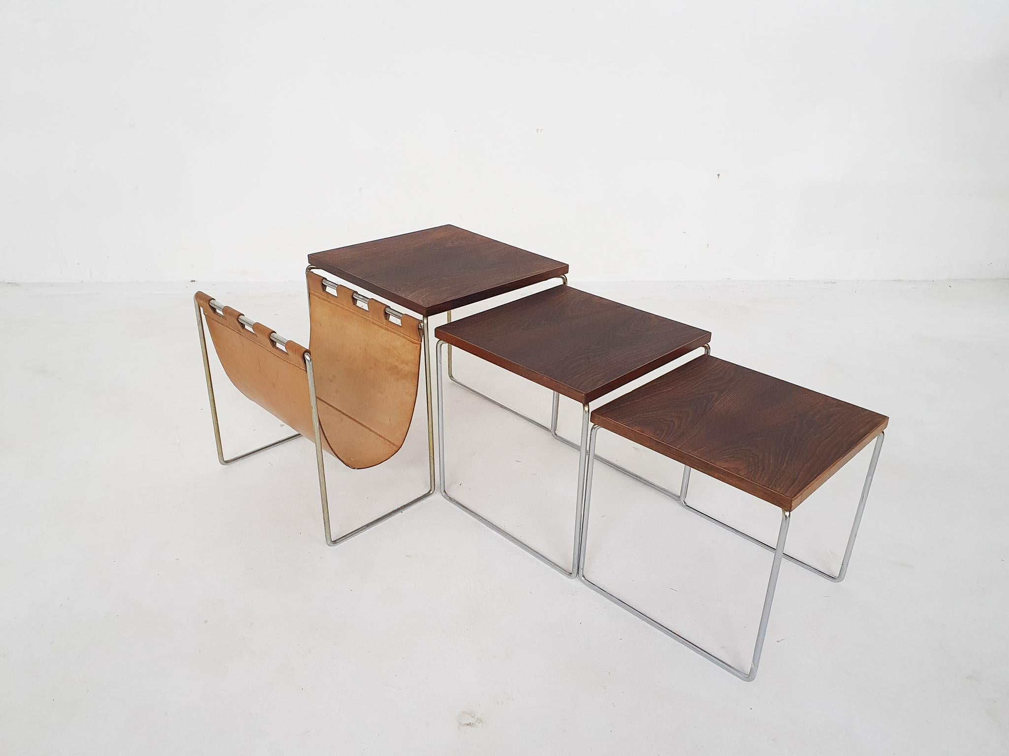 Mid-Century Modern Mid-Century Wood and Leather Mimiset by Brabantia, the Netherlands 1950's For Sale