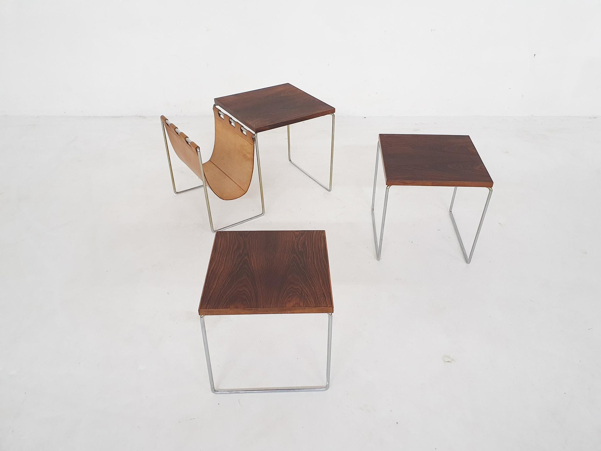 20th Century Mid-Century Wood and Leather Mimiset by Brabantia, the Netherlands 1950's For Sale