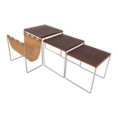 Mid-Century Wood and Leather Mimiset by Brabantia, the Netherlands 1950's